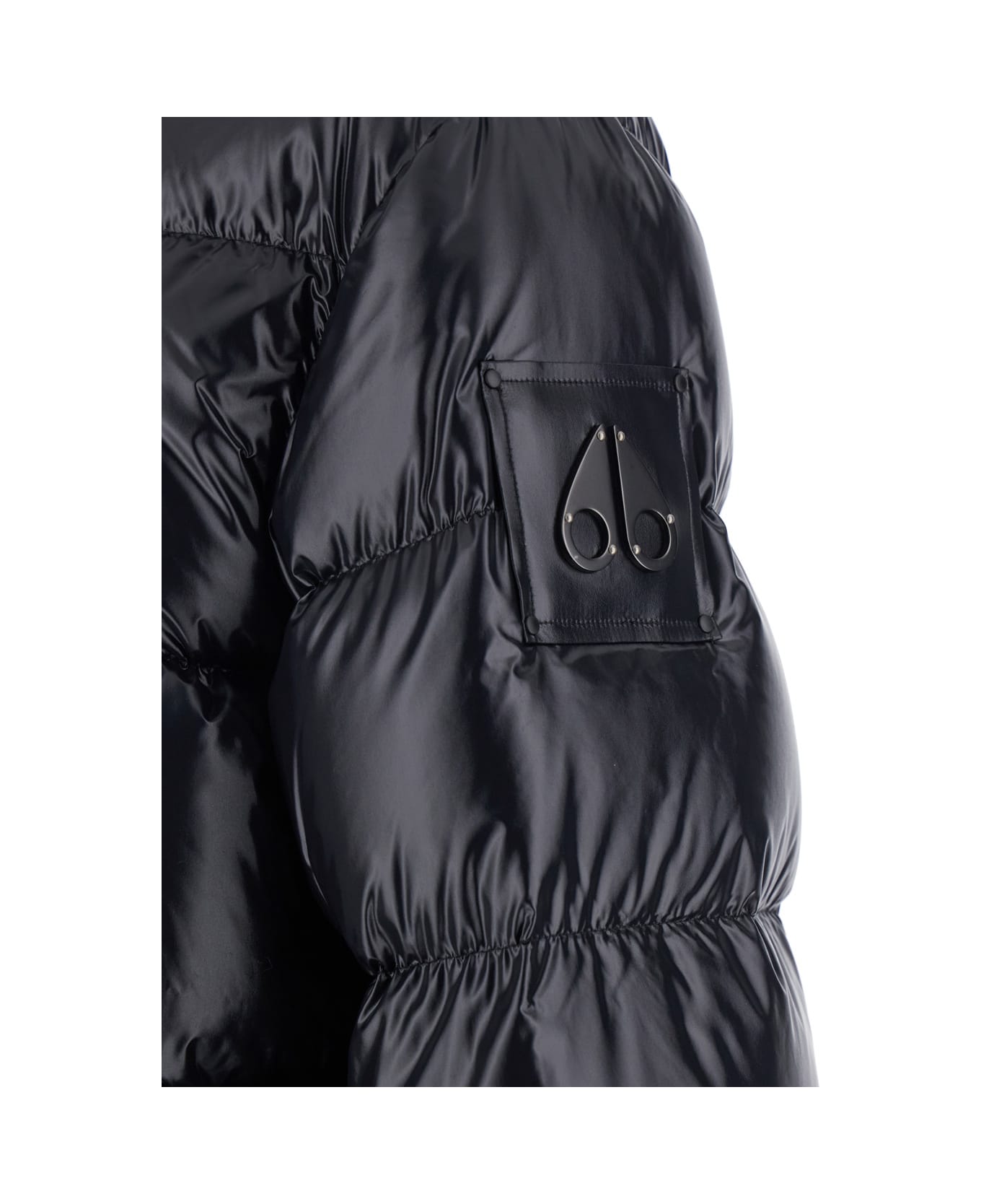 Moose Knuckles Black Down Jacket With Removable Hood And Logo Patch On The Sleeve In Tech Fabric Man - Black
