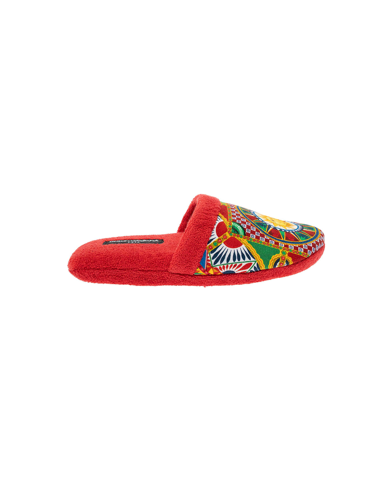 Dolce & Gabbana Cotton Terry Slippers Carretto Siciliano - Red