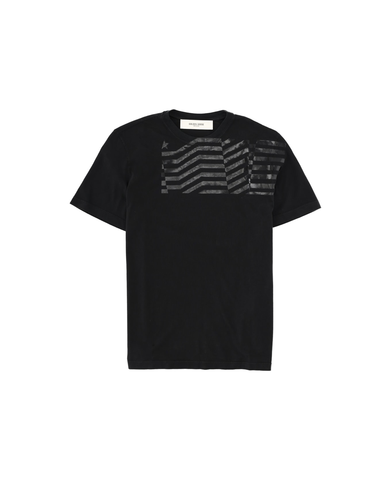 Golden Goose T-shirt With "flag" Print - BLACK