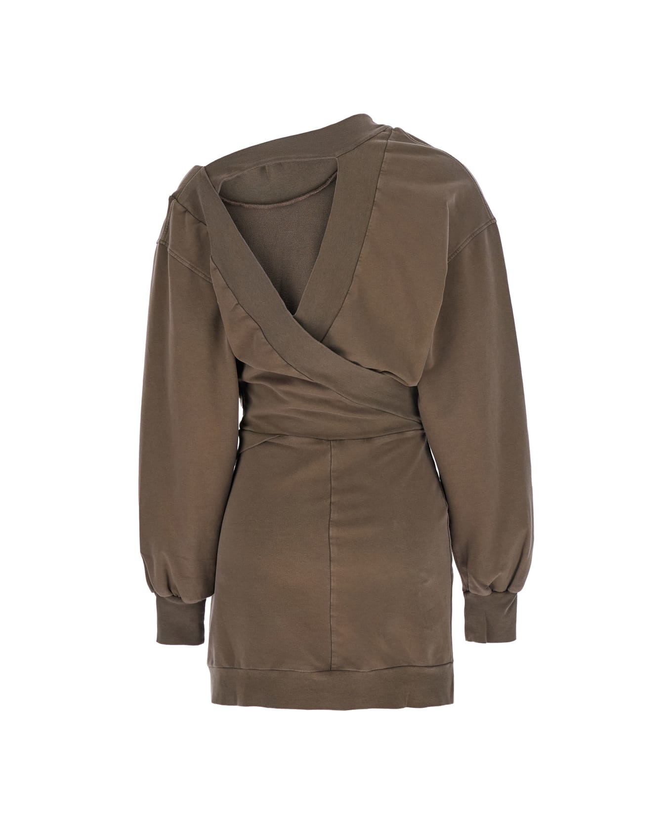 The Attico Brown Off-shoulder Mini Dress With Logo Lettering On The Hem In Cotton Stretch Woman - Brown