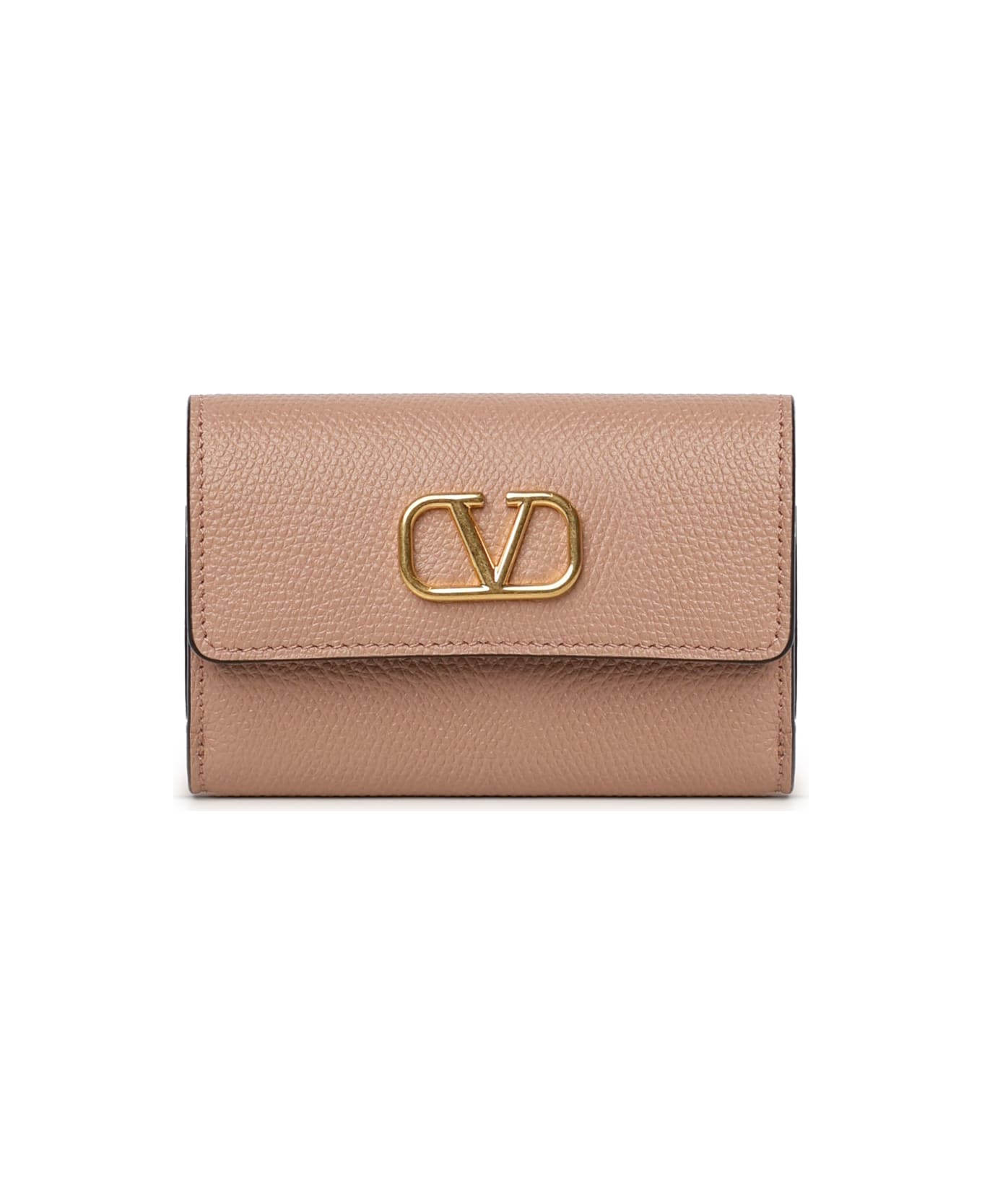 Valentino Garavani Vlogo Sigature Compact Wallet In Garnet Calfskin - Pink