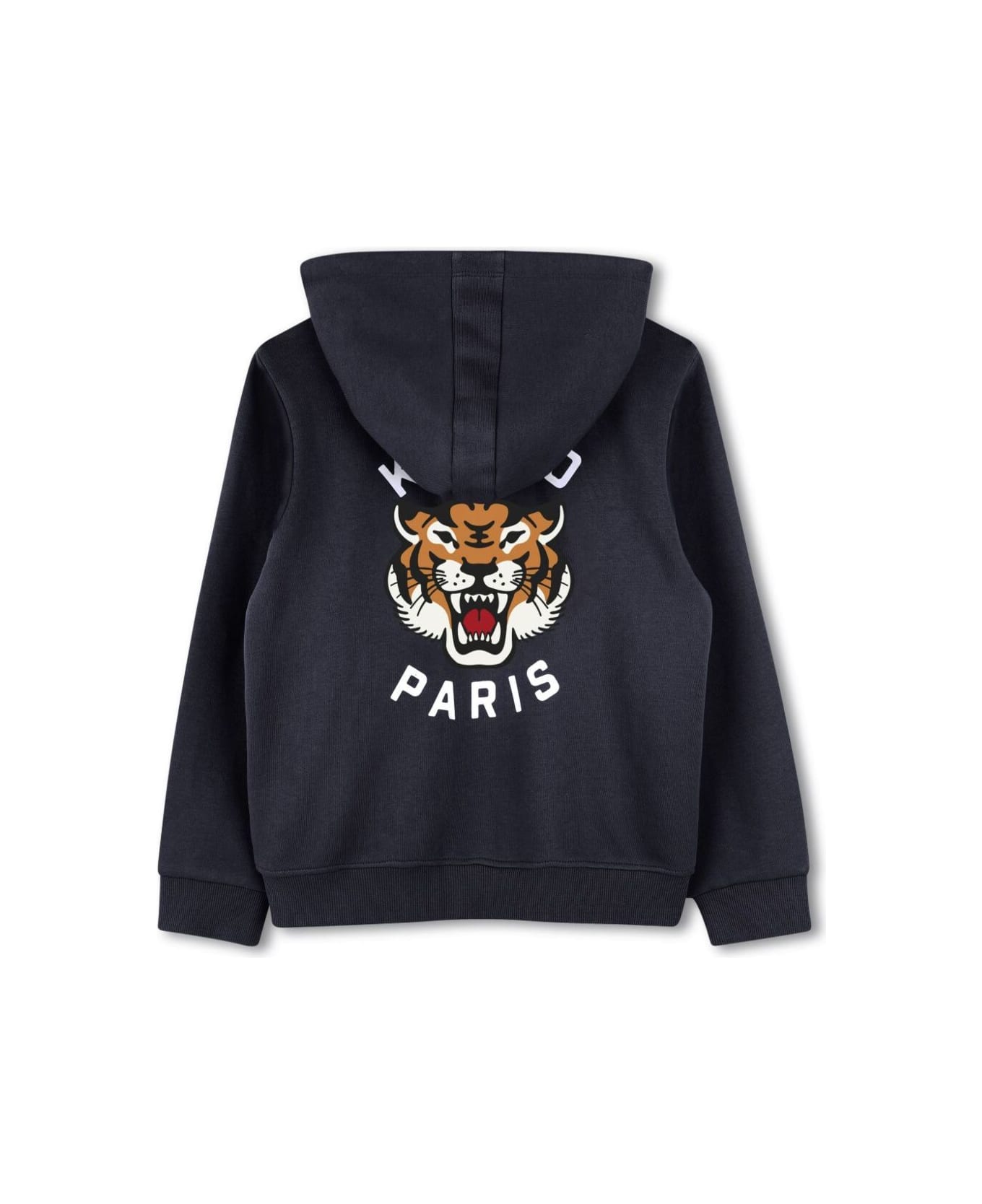 Kenzo Kids Blue Sweatshirt With Logo Lettering Embroidery On The Front And Maxi Logo Print On The Rear In Cotton Man - Blu