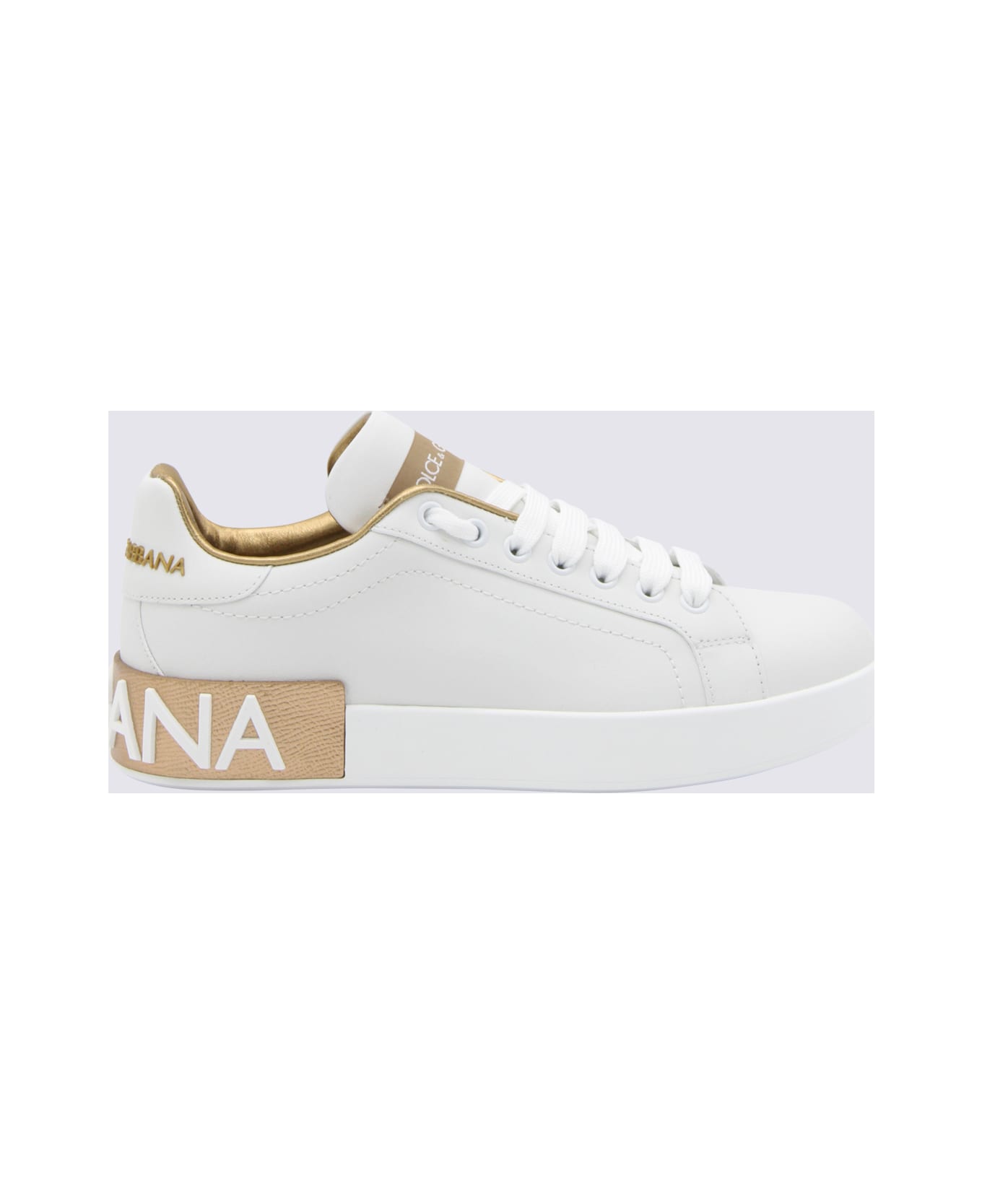 Dolce & Gabbana White Leather Portofino Sneakers - White