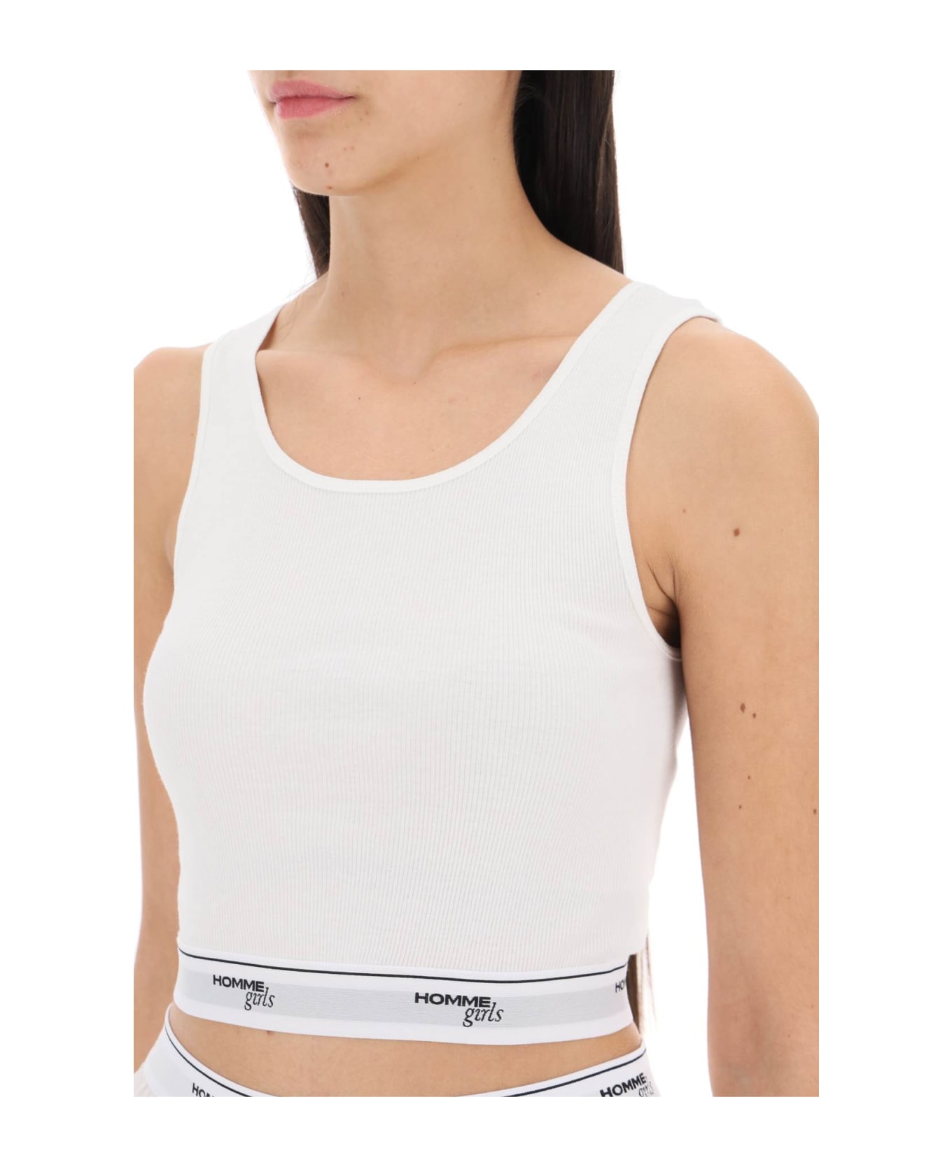 HommeGirls Cotton Crop Top With Logo Band - WHITE (White) タンクトップ