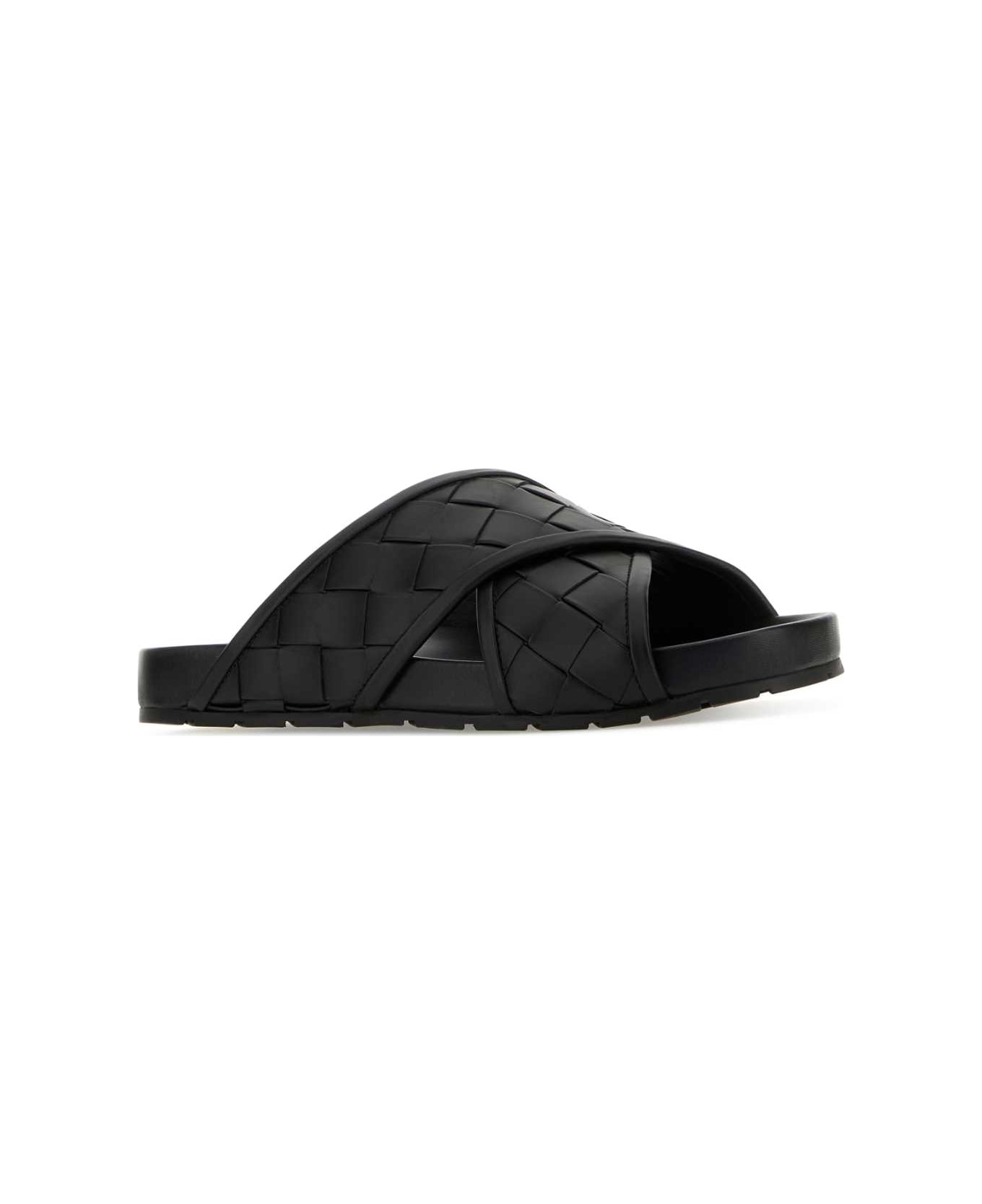 Bottega Veneta Black Leather Tarik Sandals - Black