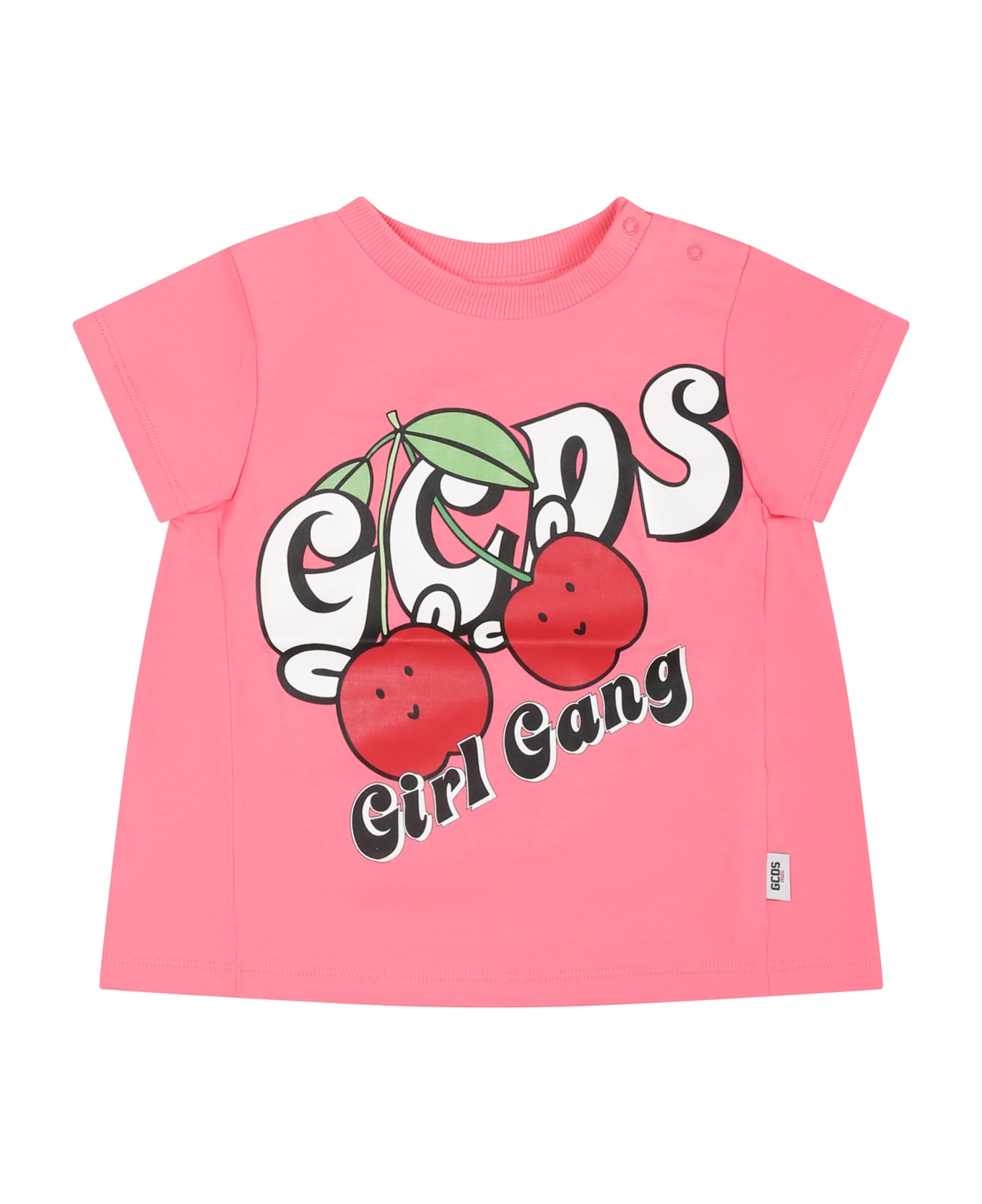 GCDS Mini Pink T-shirt For Baby Girl With Logo And Cherries Print - Pink