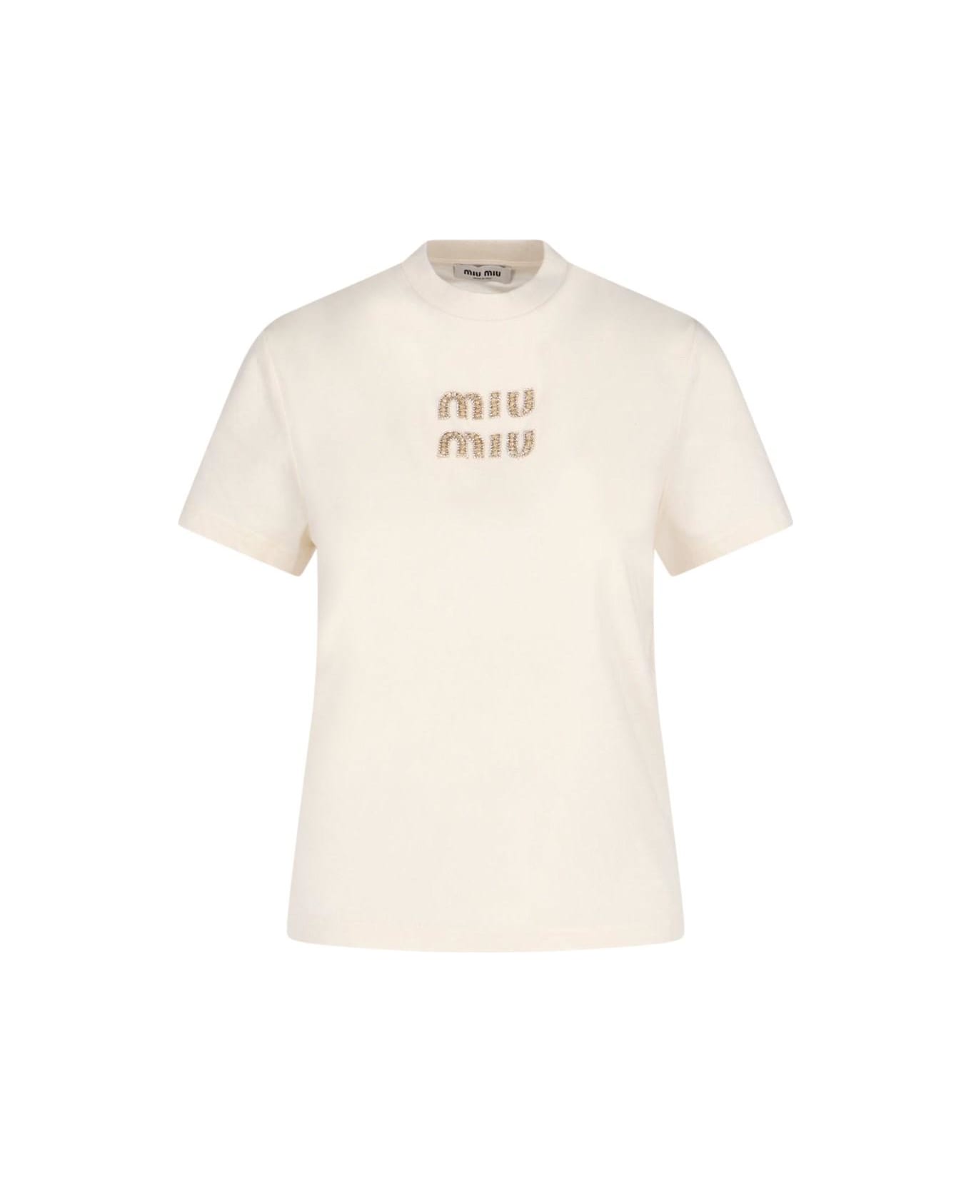Miu Miu Logo T-shirt With Rhinestones | italist
