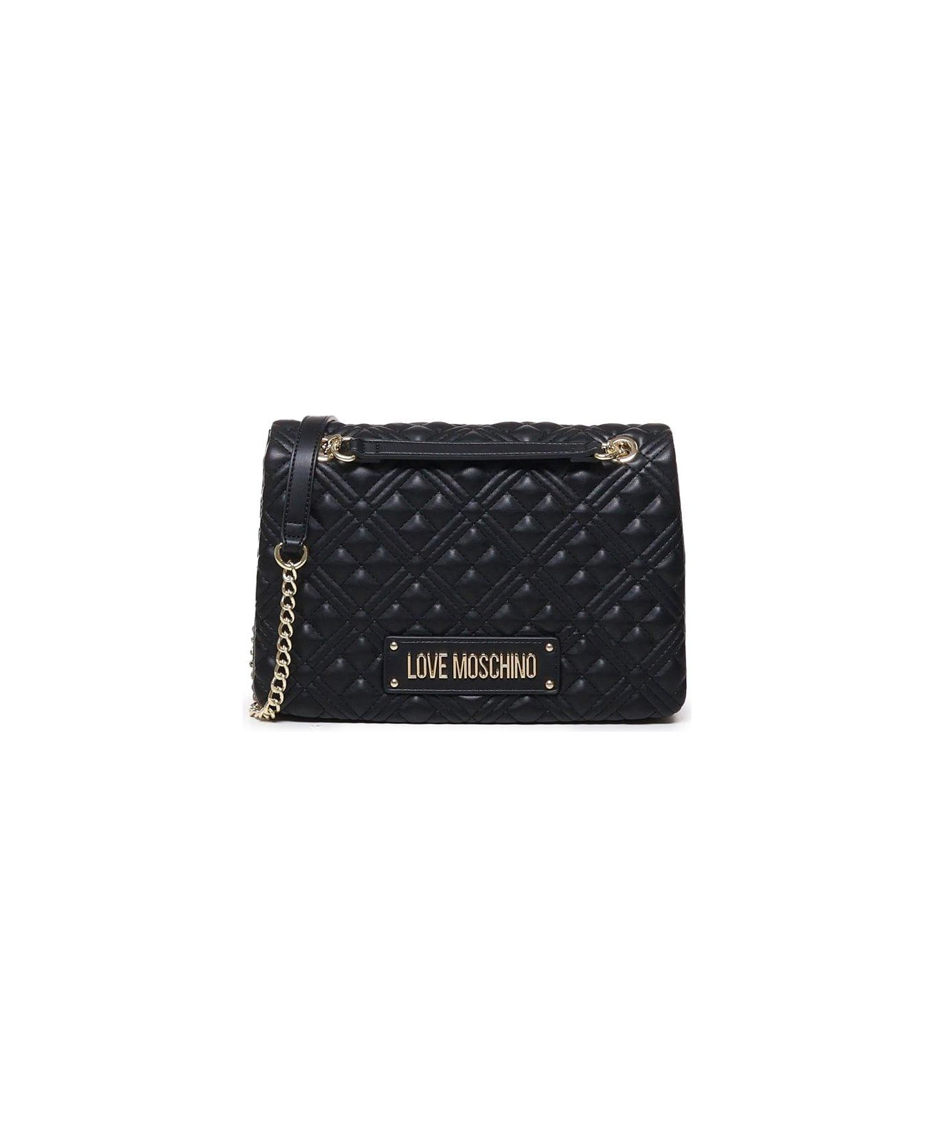 Moschino Logo Lettering Chain Linked Shoulder Bag - Nero