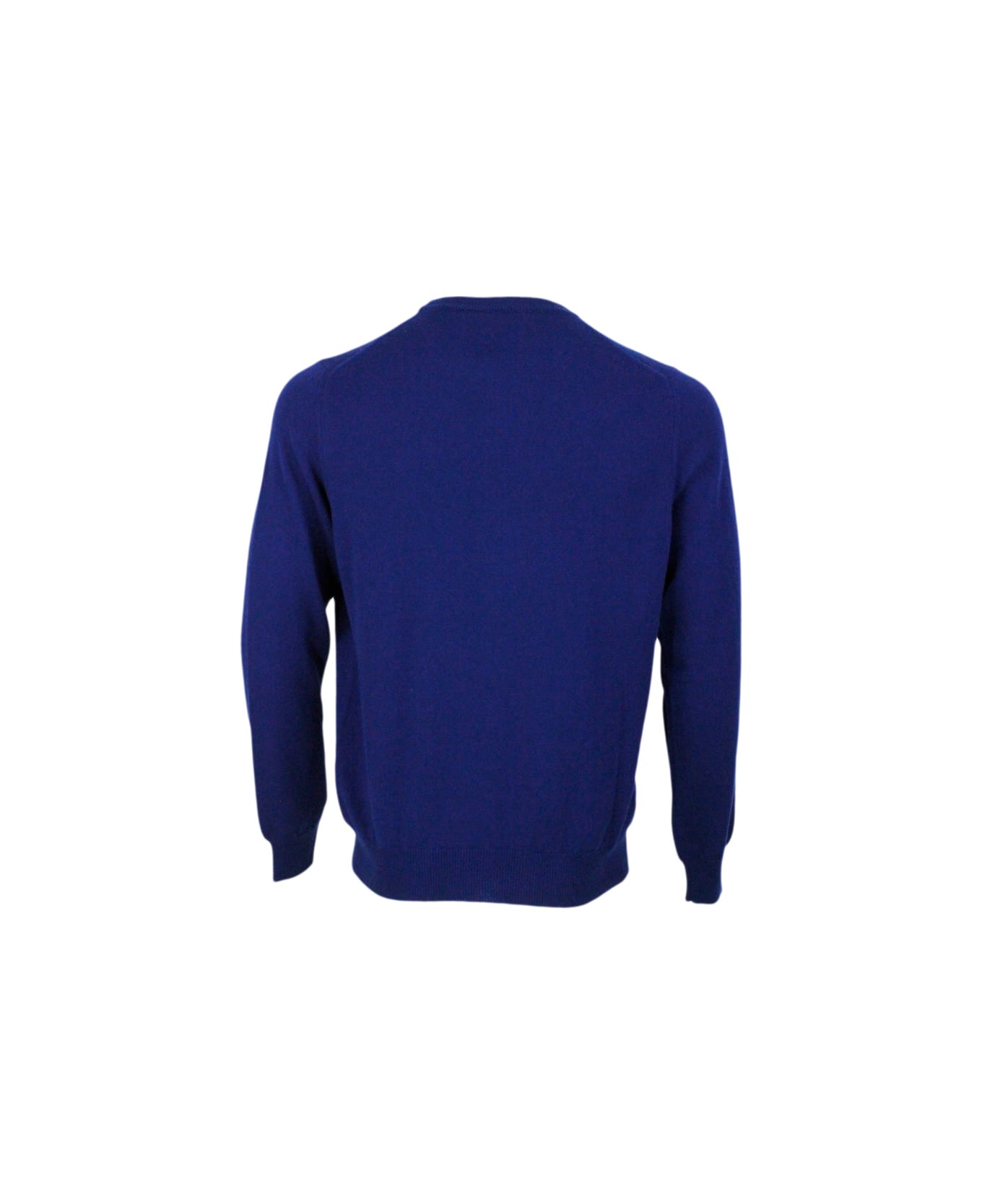 Colombo Long-sleeved Crewneck Sweater In Fine 2-ply 100% Kid Cashmere With Special Processing On The Edge Of The Neck - Blu royal ニットウェア