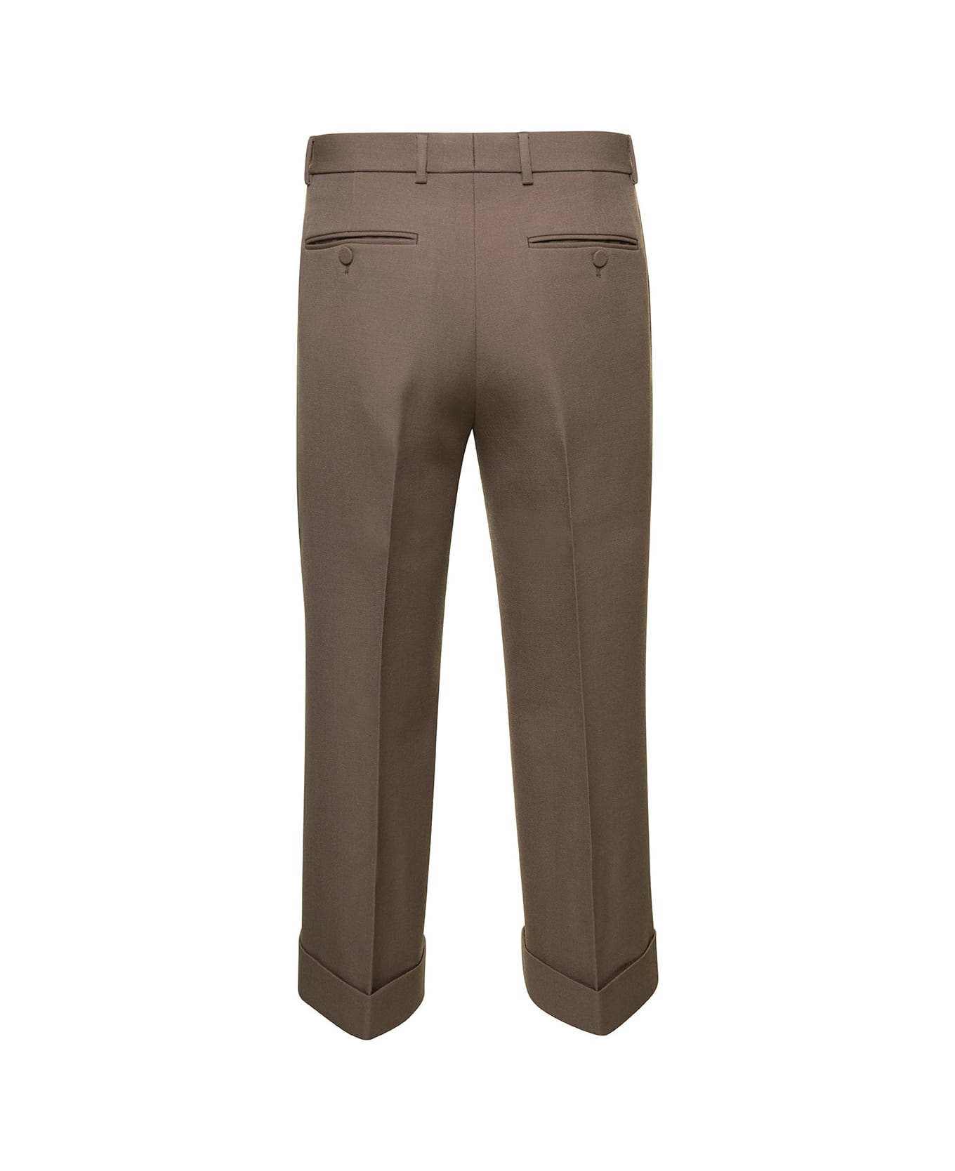 Gucci Beige Textured Gabardine Cropped Trousers In Wool Man - Brown