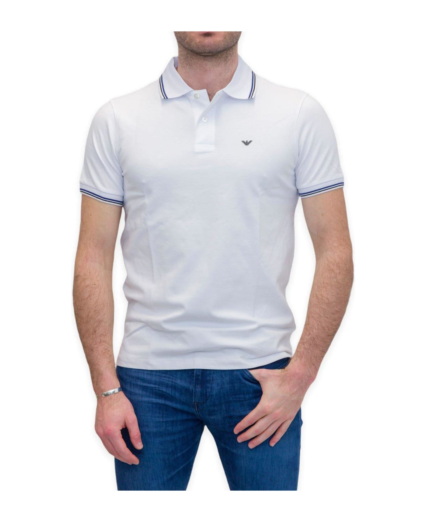 Emporio Armani Logo Printed Short Sleeved Polo Shirt - WHITE