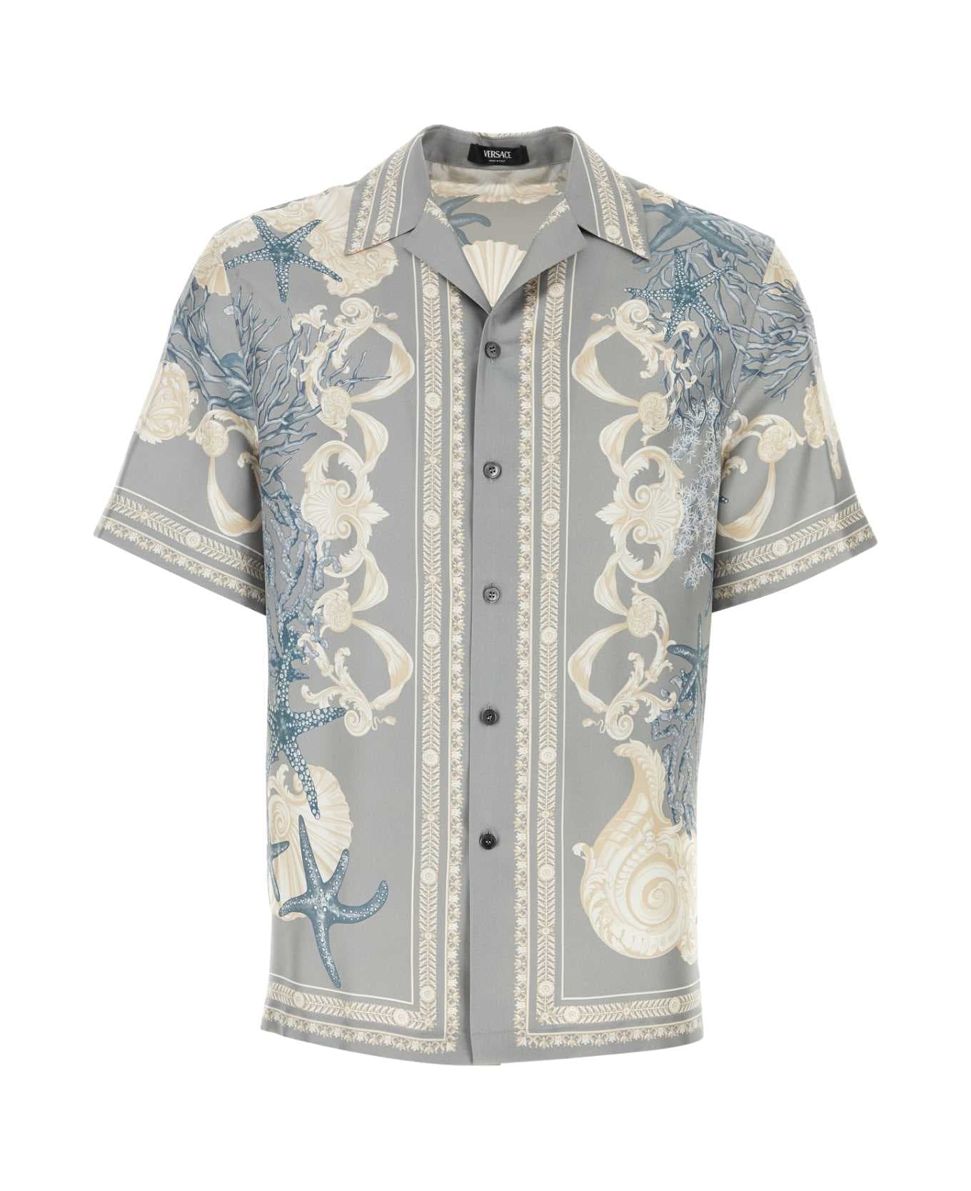 Versace Printed Silk Shirt - Concrete+dusty Blue+bone