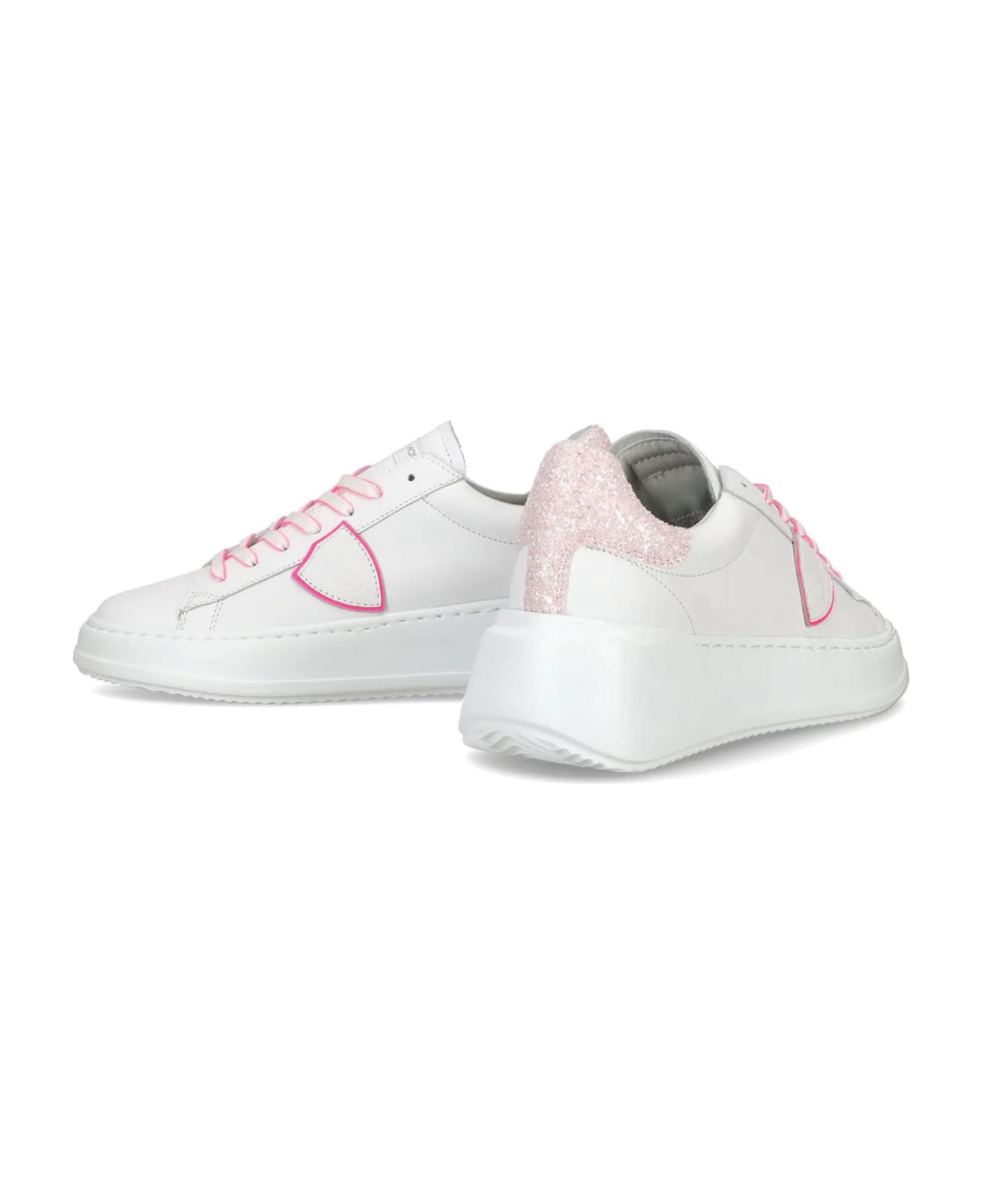 Philippe Model Tres Temple Sneaker White And Fuchsia - White スニーカー