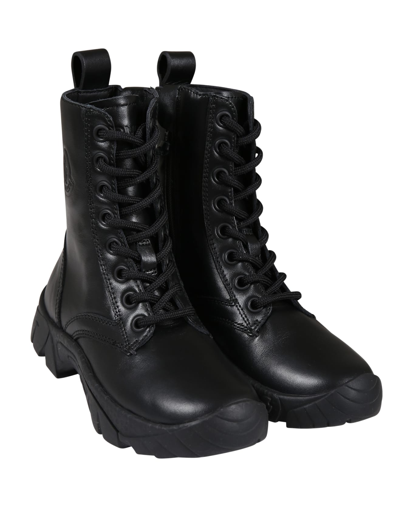Moncler Black Combat Boots For Kids With Logo シューズ