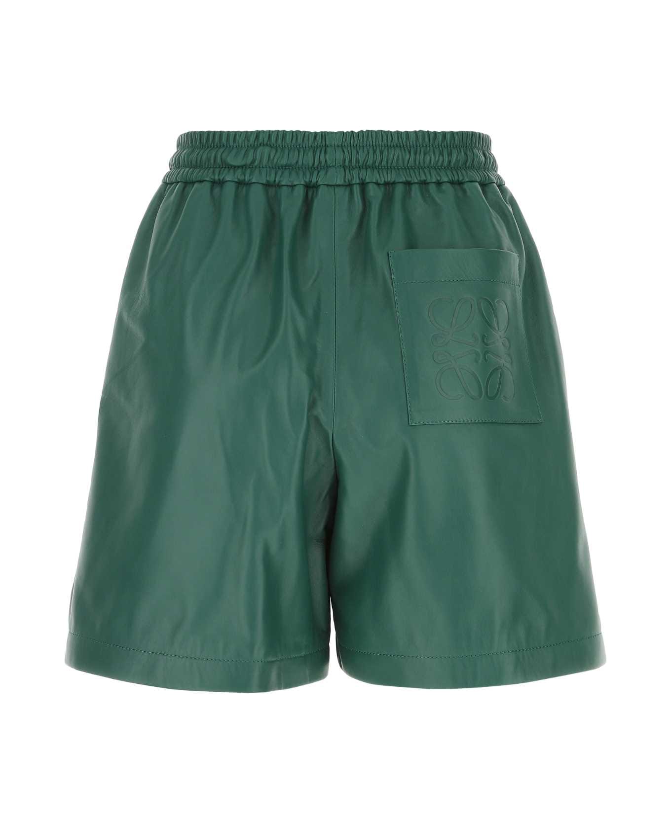 Loewe Bottle Green Nappa Leather Shorts - BOTTLEGREEN