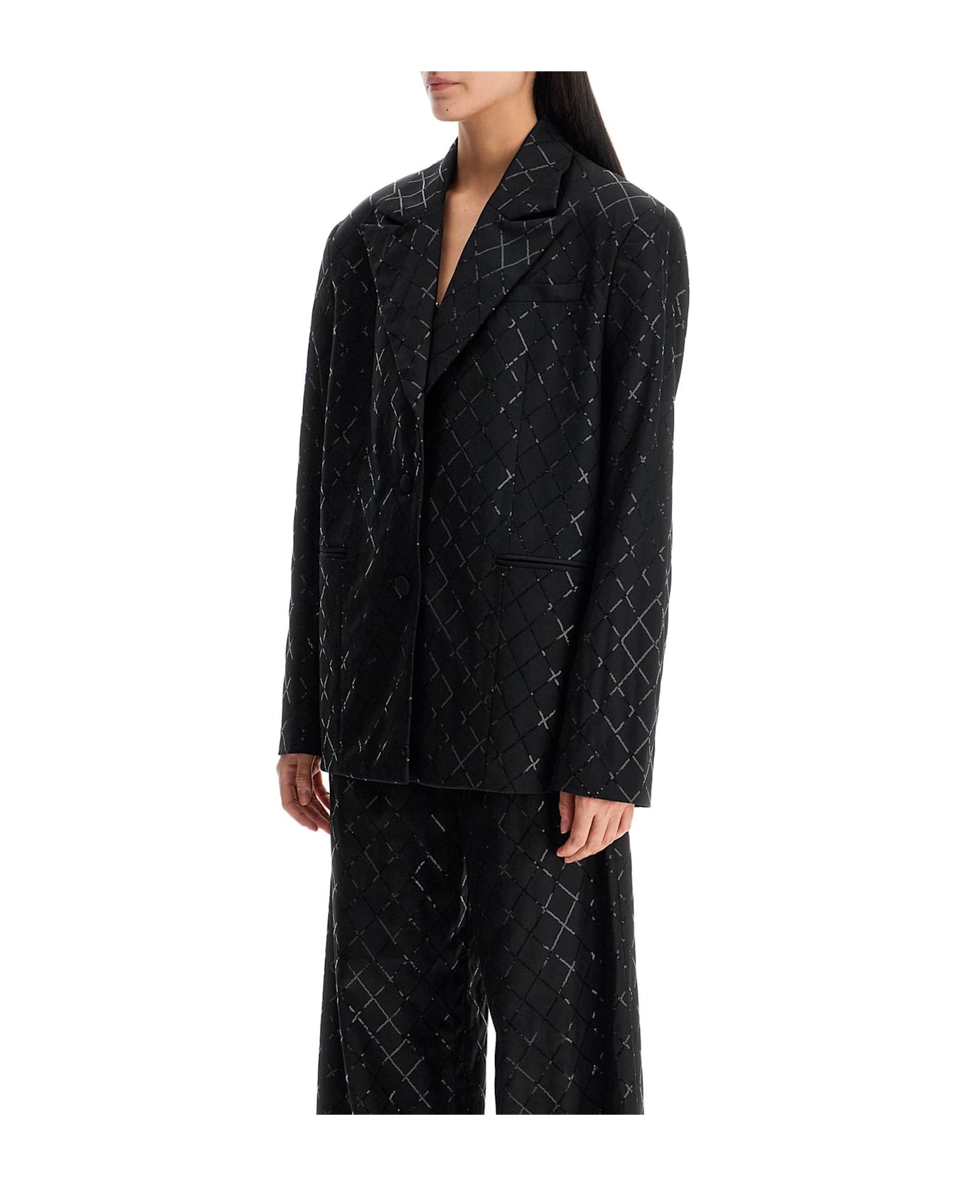 Rotate by Birger Christensen Oversized Sequin Blazer - BLACK (Black)