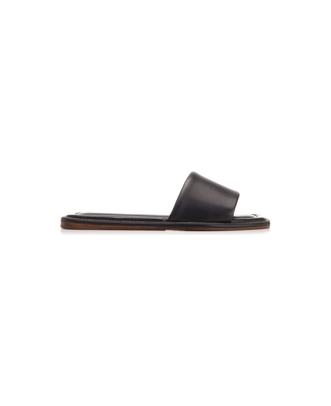 Brunello Cucinelli Square Toe Slip-on Slides - Black サンダル