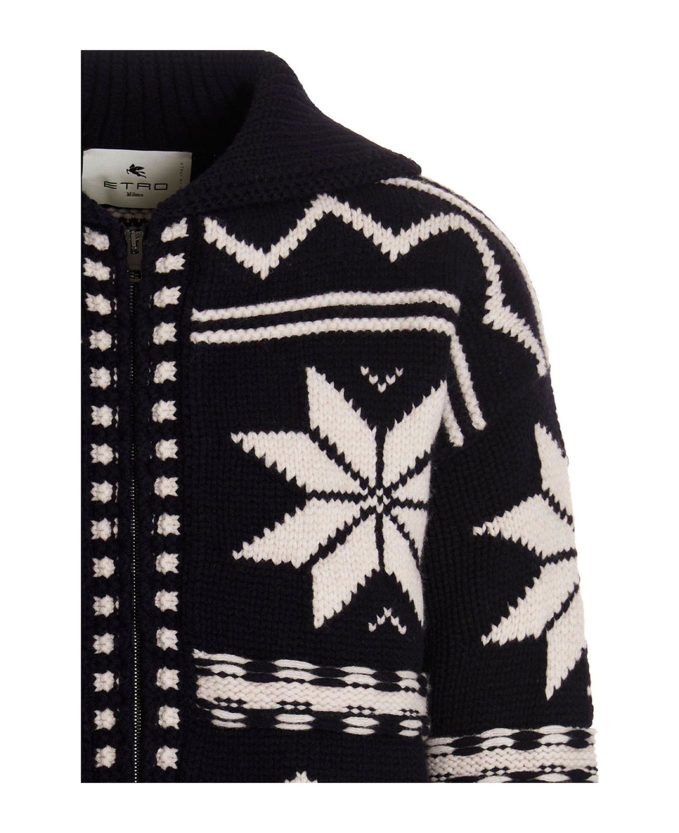 Etro Graphic Knitted Zip-up Jacket - NAVY カーディガン
