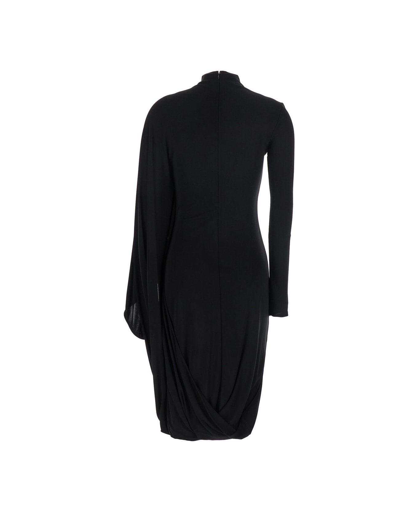 Stella McCartney Black Asymmetric Midi Dress With High Neck And One Cape Sleeve In Viscose Woman - Black