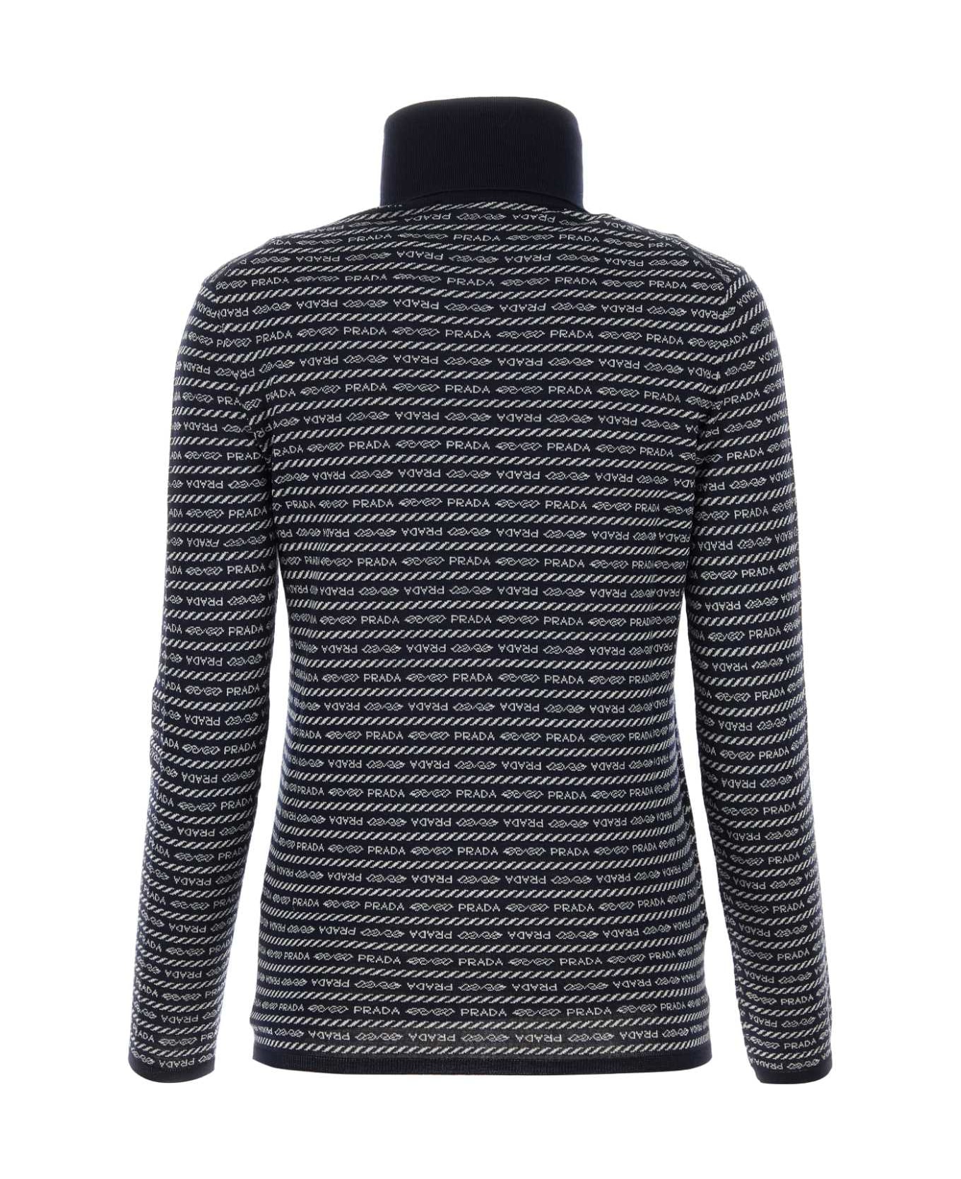 Prada Embroidered Wool Sweater - BLUBIANCO