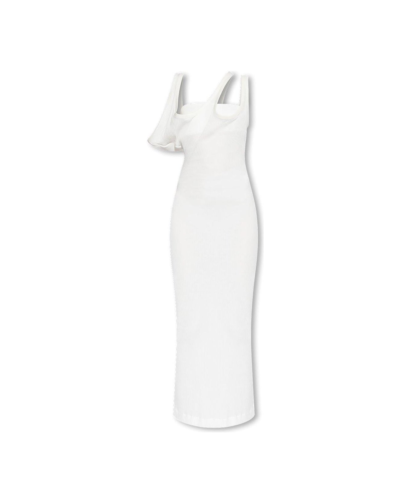 The Attico Ribbed Asymmetric Midi Dress - WHITE