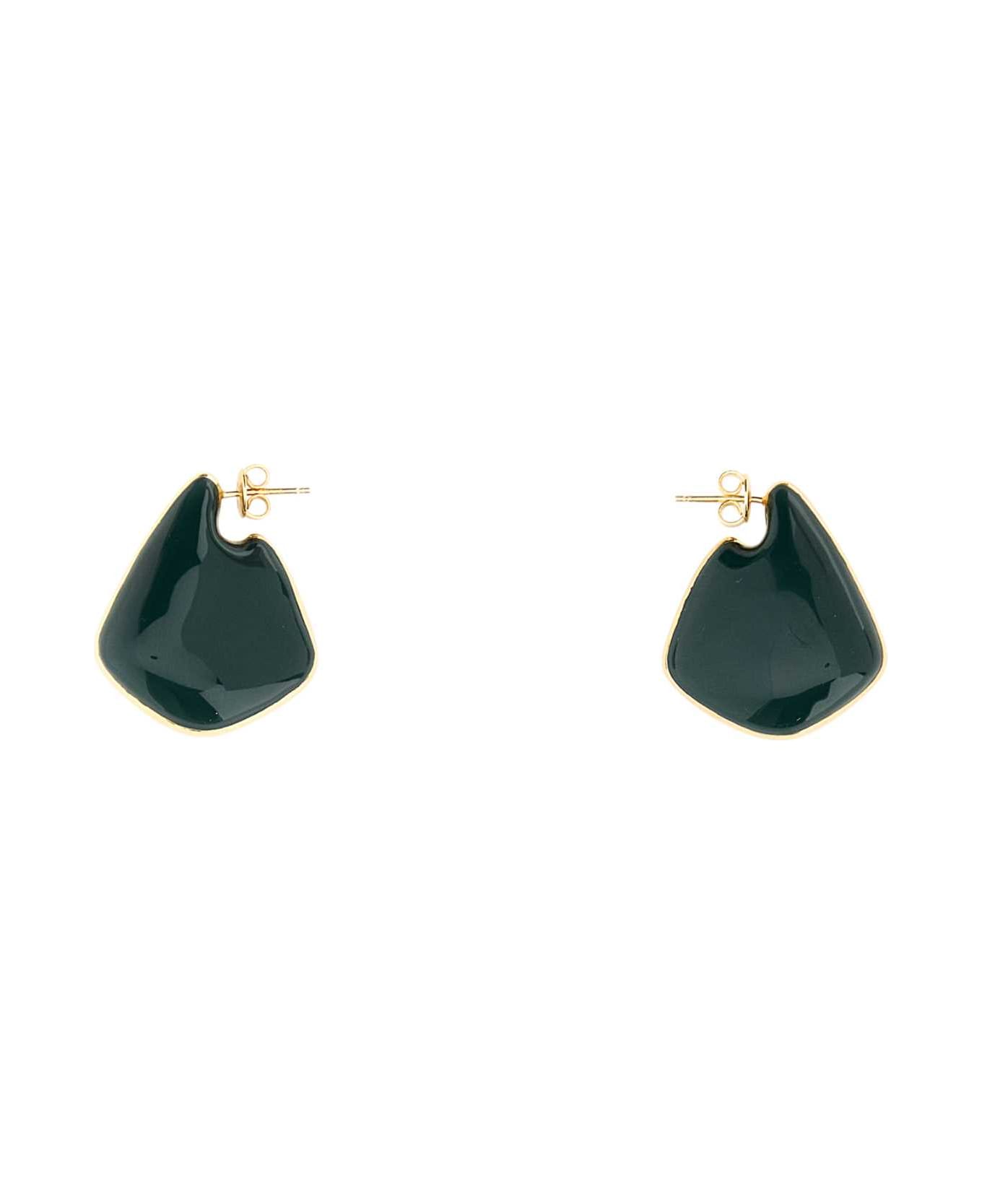 Bottega Veneta Gold 925 Silver Small Fin Earrings - SILVERDARKGREEN