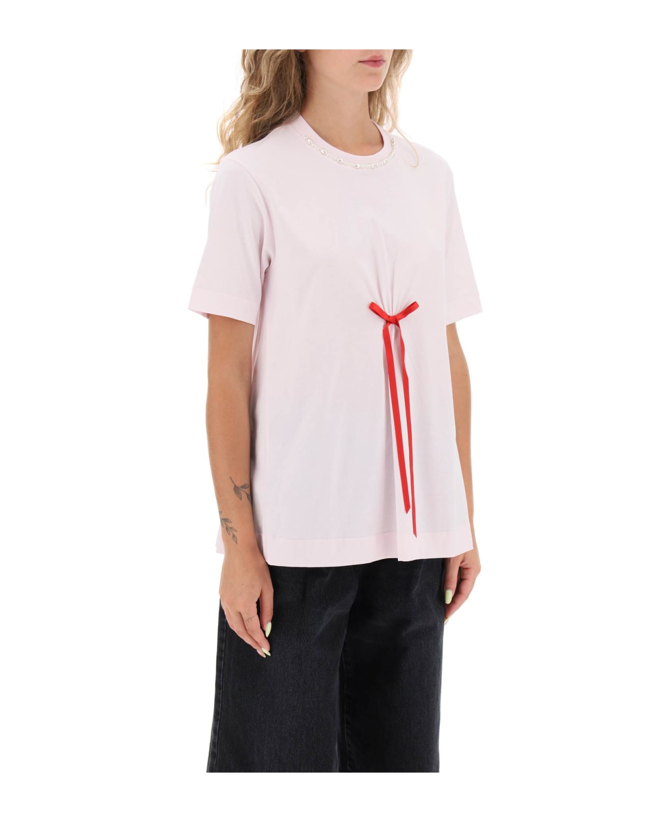 Simone Rocha A-line T-shirt With Bow Detail - PINK RED PEARL (Pink)