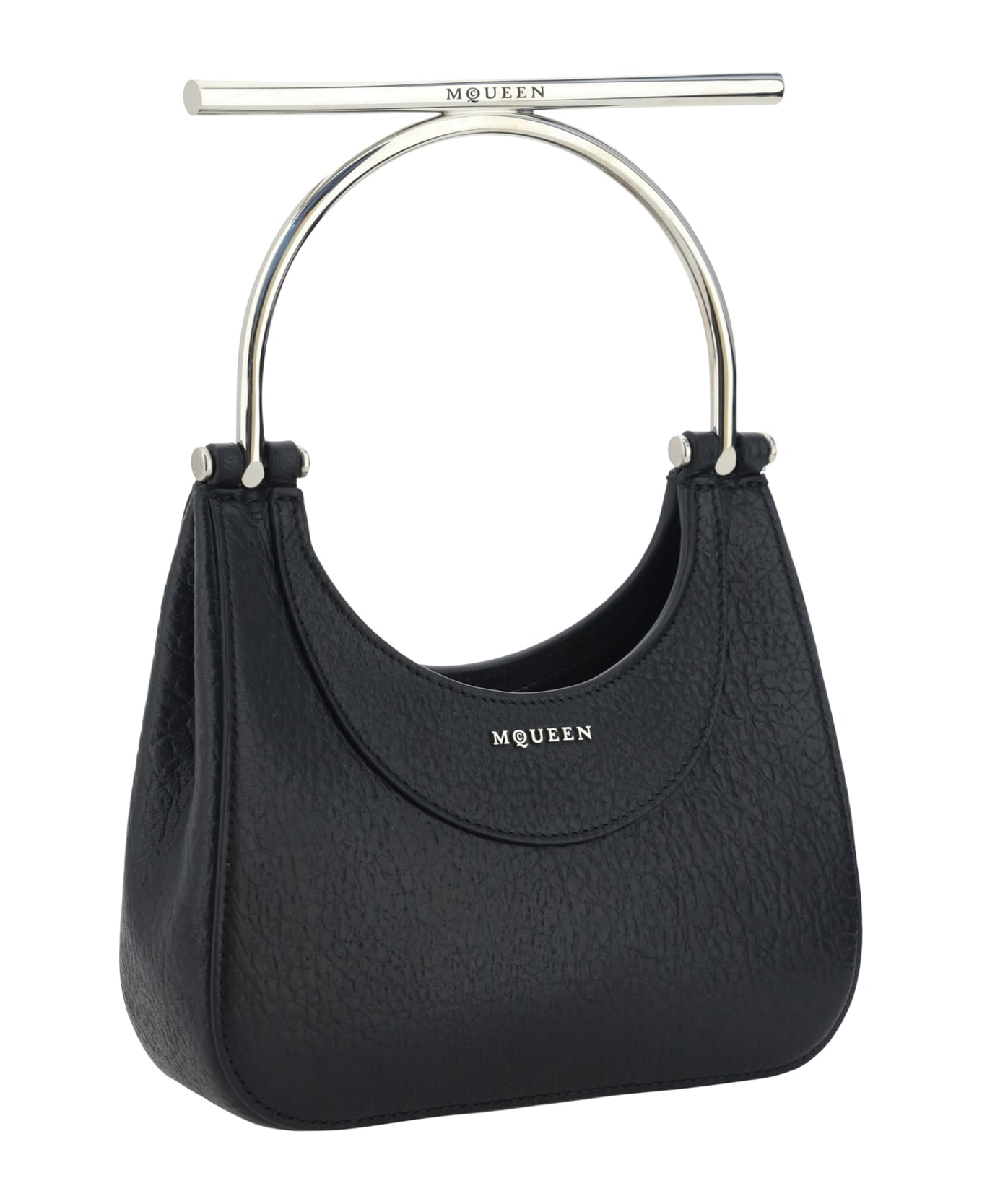 Alexander McQueen Black Leather Mini Cross-bar Handbag - Black/silver