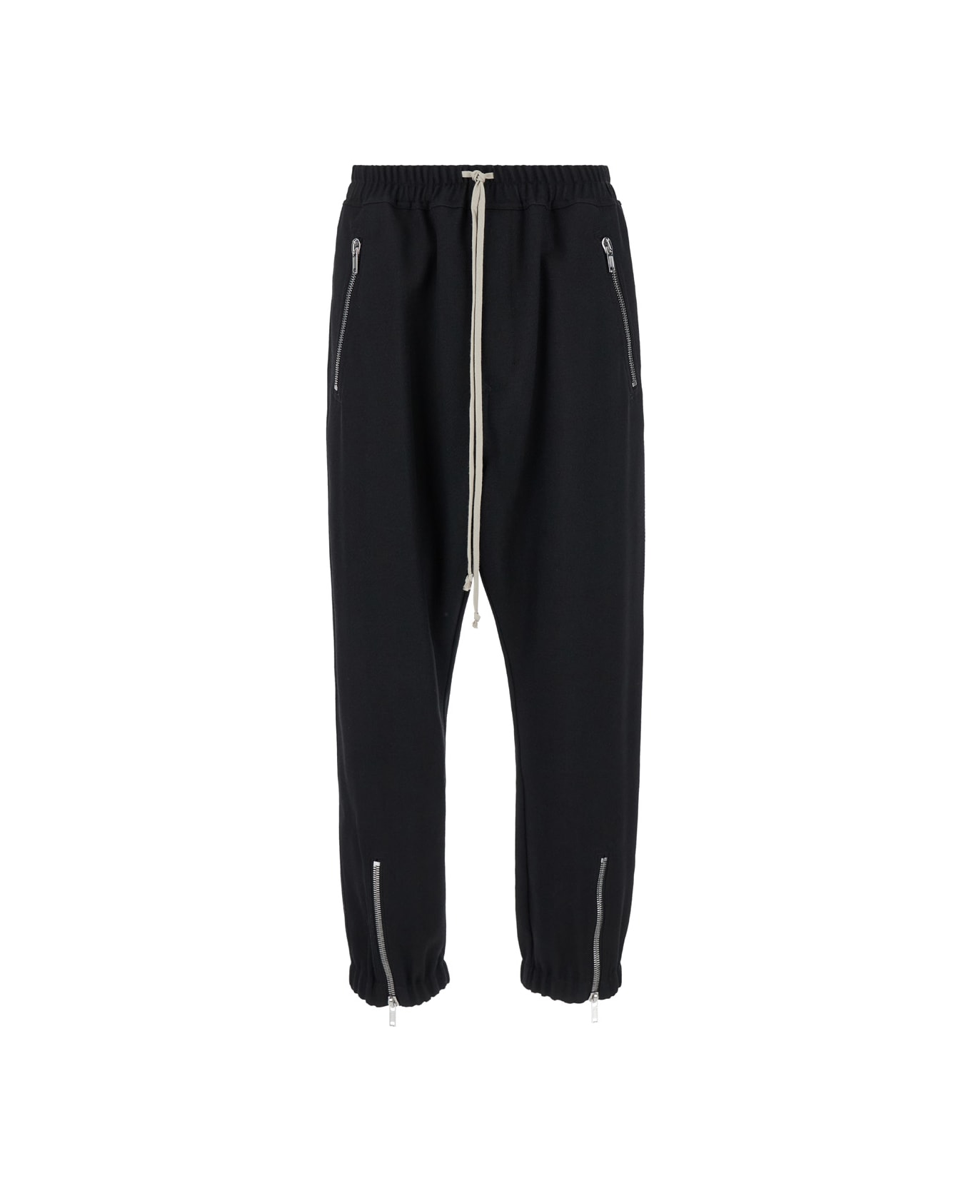 Rick Owens Black Track Pants With Oversized Drawstring In Wool Man - Black