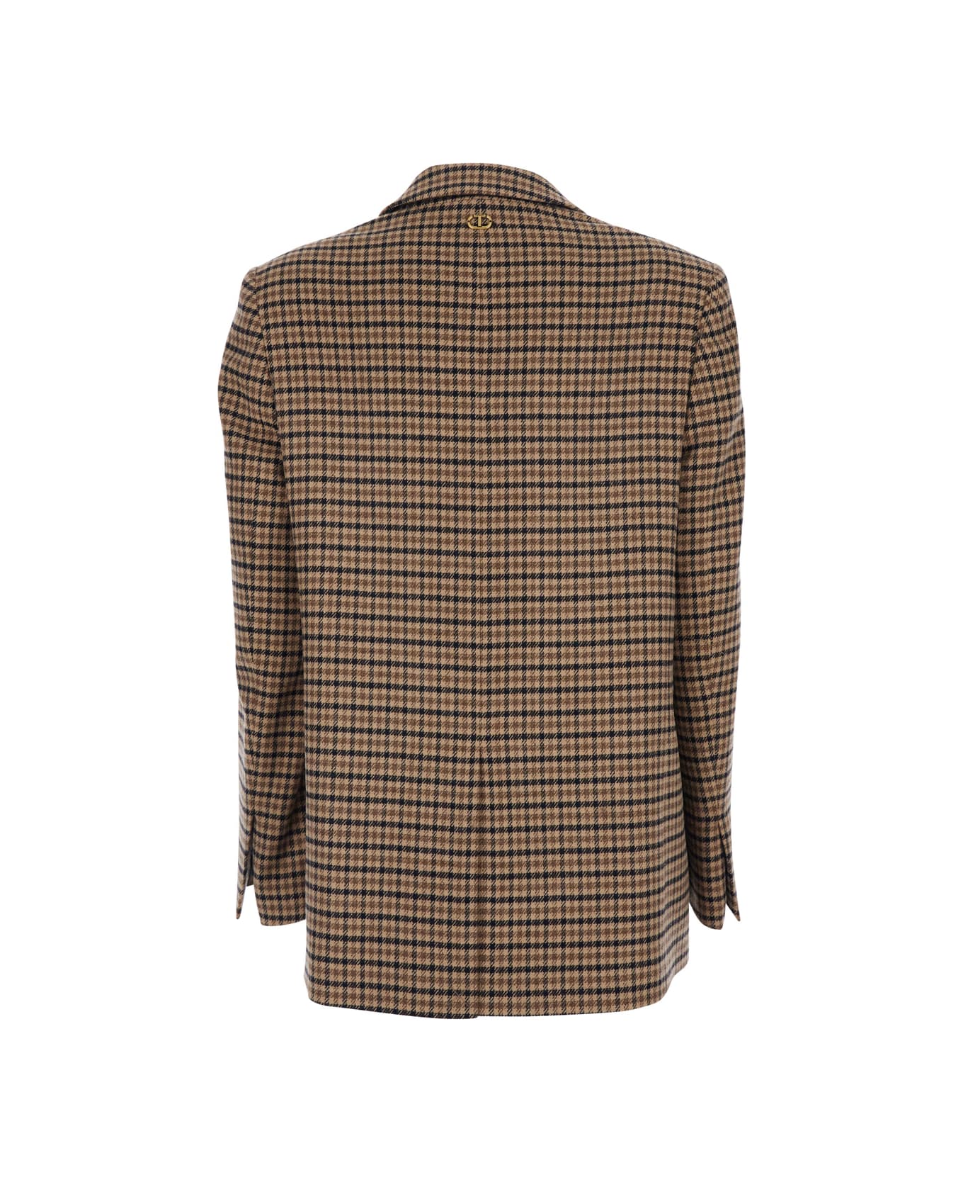 TwinSet Beige Single-breasted Jacket With All-over Check Motif In Wool Blend Woman - Beige