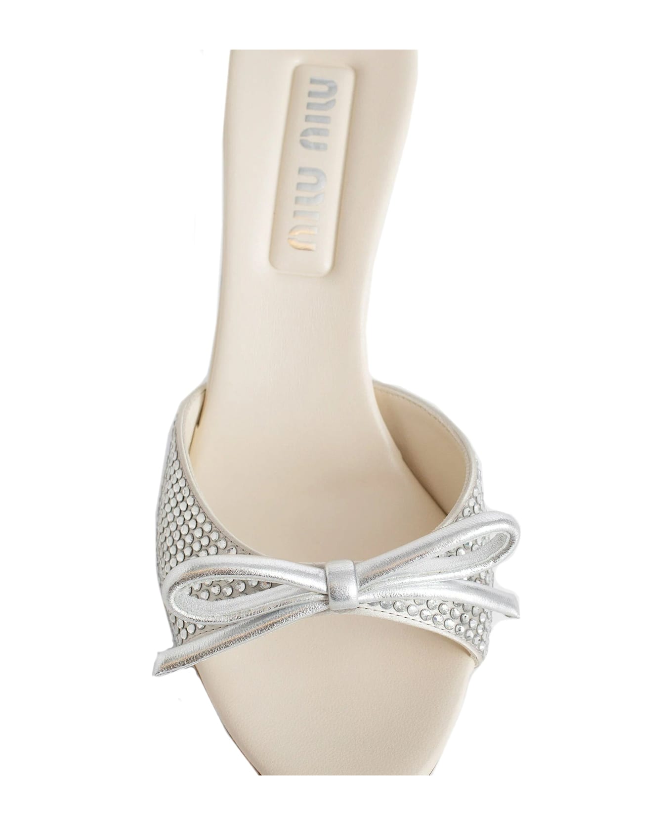 Miu Miu Leather Crystals Mules - Silver