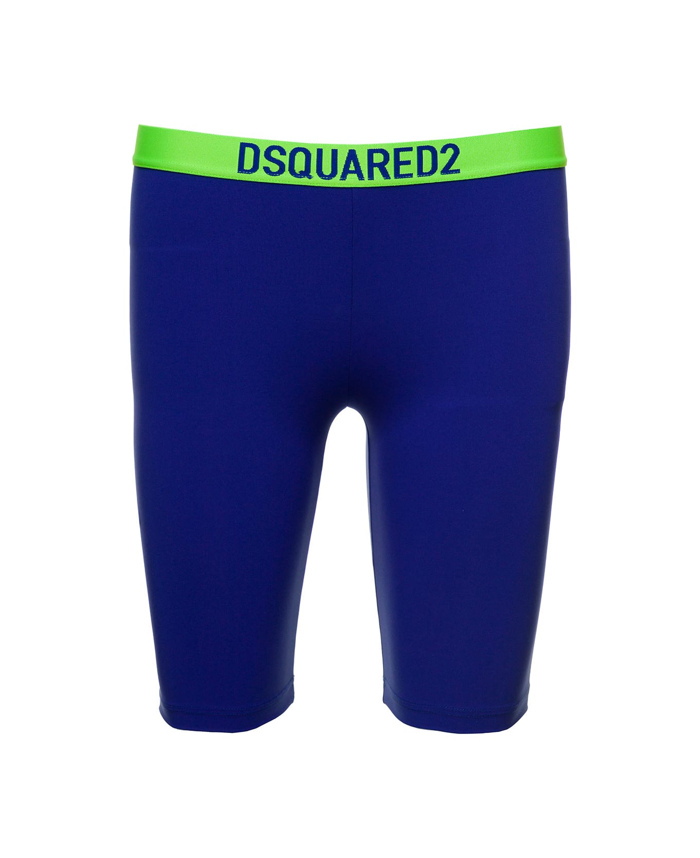 Dsquared2 Blue And Bright Green Biker Shorts With Logo Waistband In Stretch Polyamide Woman D-sqaured2 - Blu