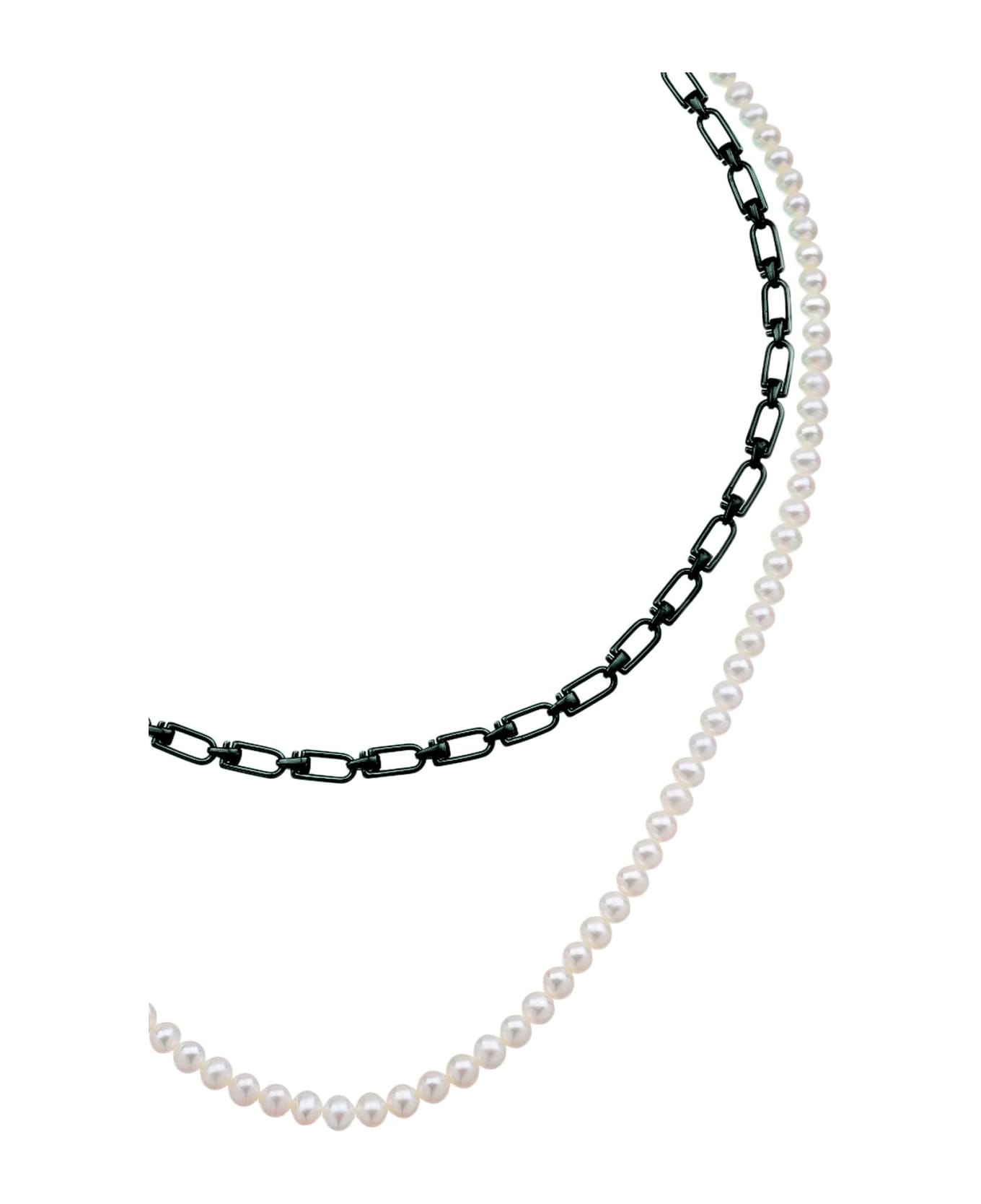 EÉRA 'reine' Double Necklace With Pearls - SILVER BLACK (White) ネックレス