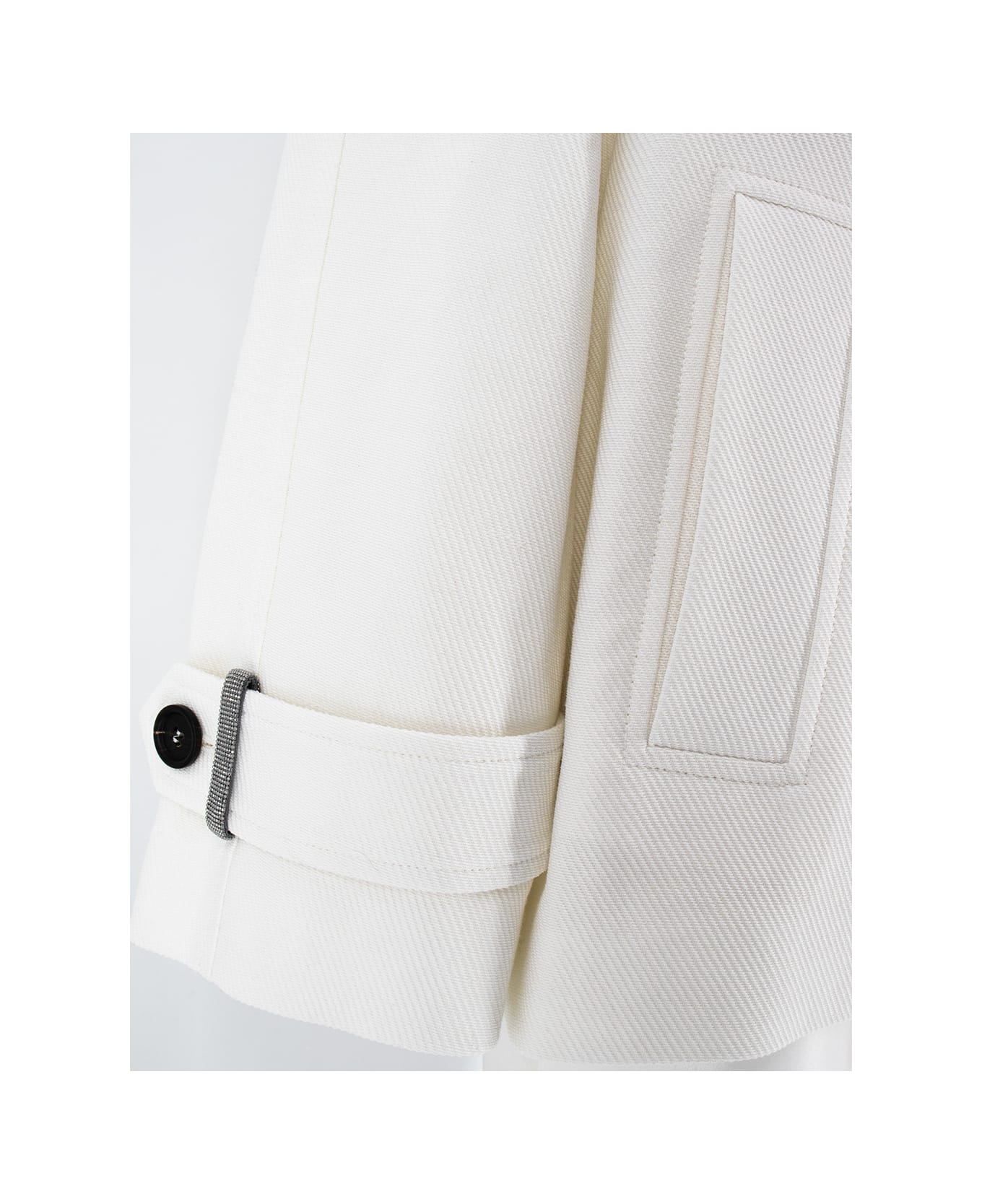 Brunello Cucinelli White Double Breasted Jacket With Beaded Jewelry Decoration In Cotton And Linen Blend Woman - PANNA コート