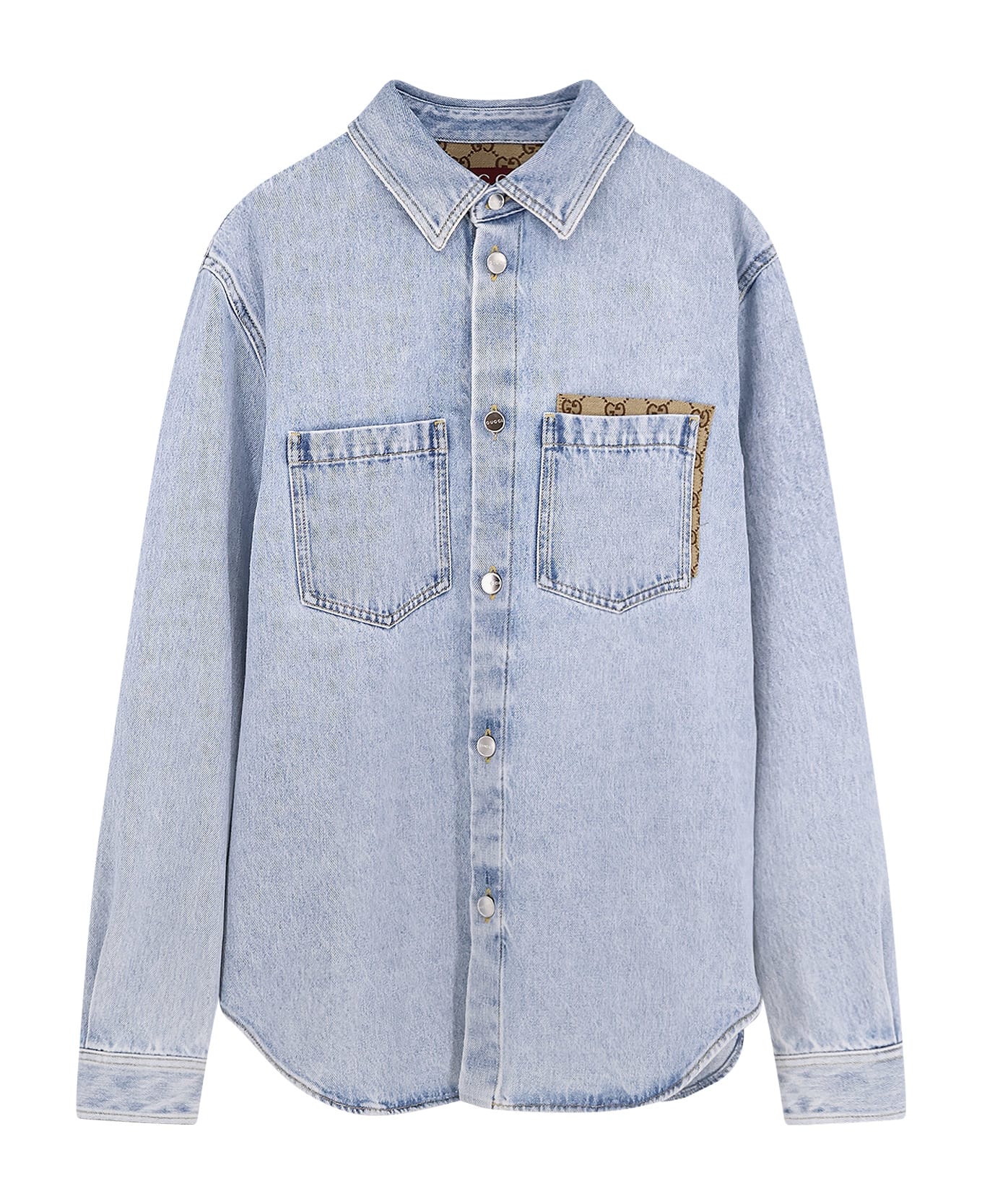 Gucci Denim Shirt With Gg Insert - LIGHT BLUE/MIX