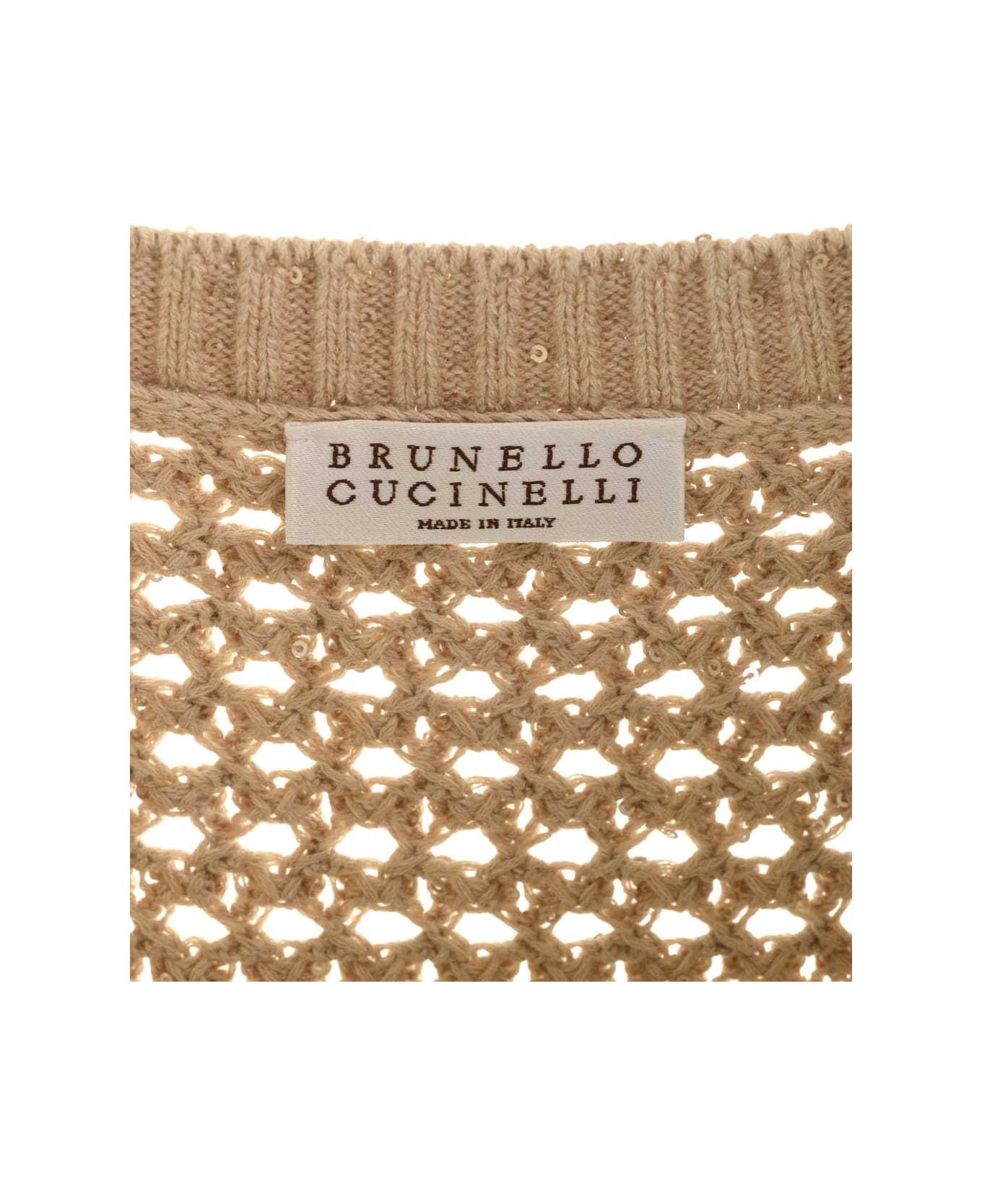 Brunello Cucinelli Sparkling Net Sleeveless Top - Camel Chiaro