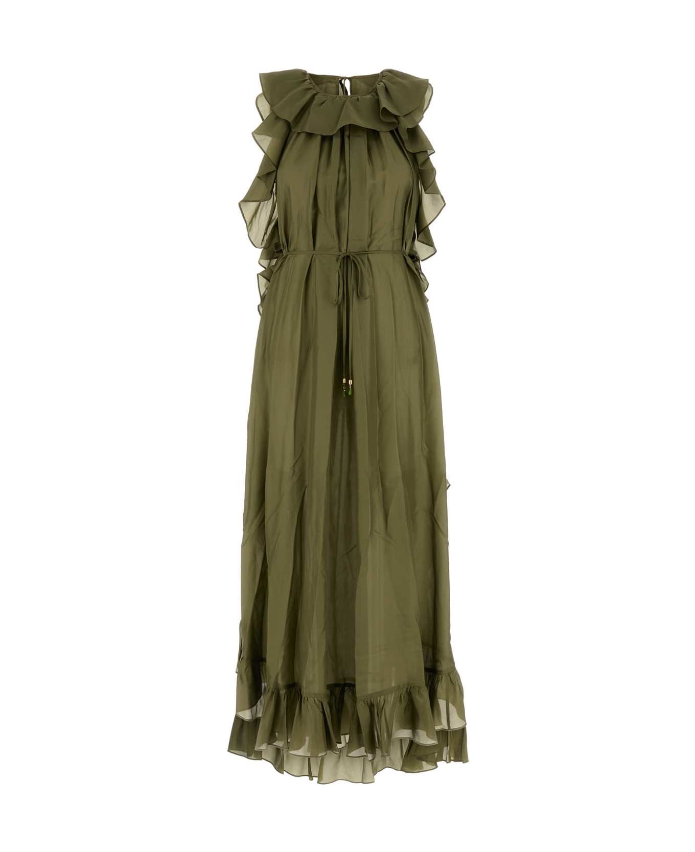 Zimmermann Olive Green Silk Cascadian Dress - Olive