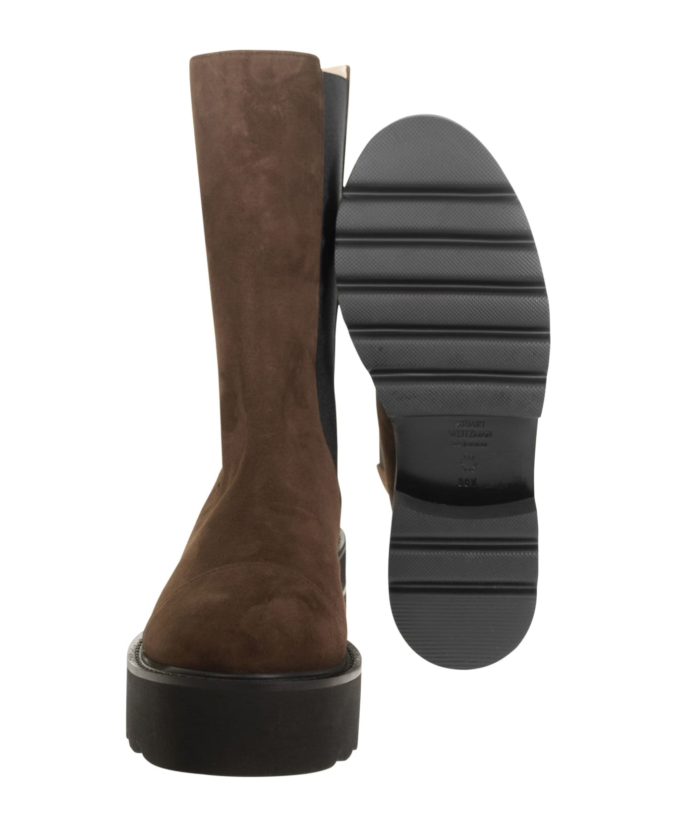 Stuart Weitzman Presley Ultralift Bootie - Ankle Boot With Elastic Side Panels - Brown