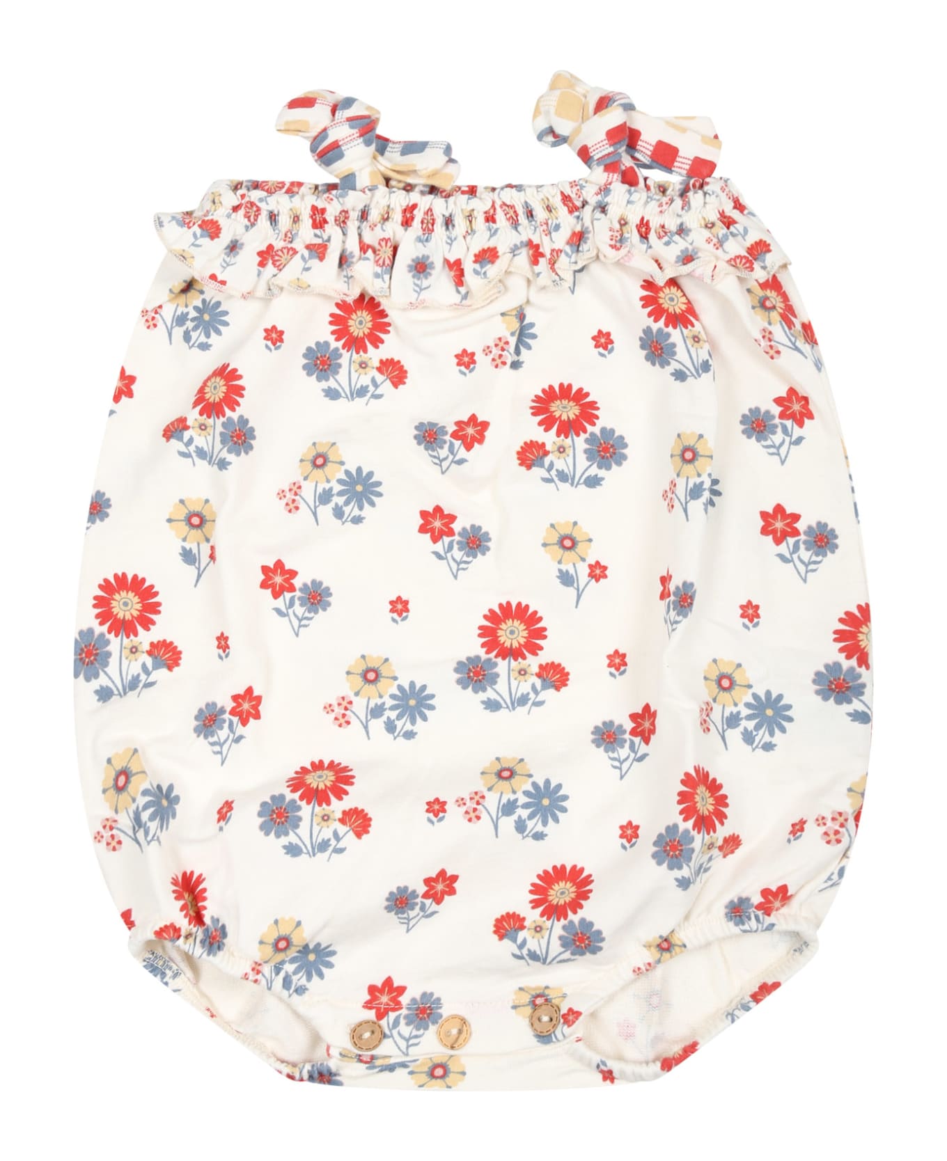 Coco Au Lait Ivory Romper For Baby Girl With Flowers Print - Ivory ボディスーツ＆セットアップ