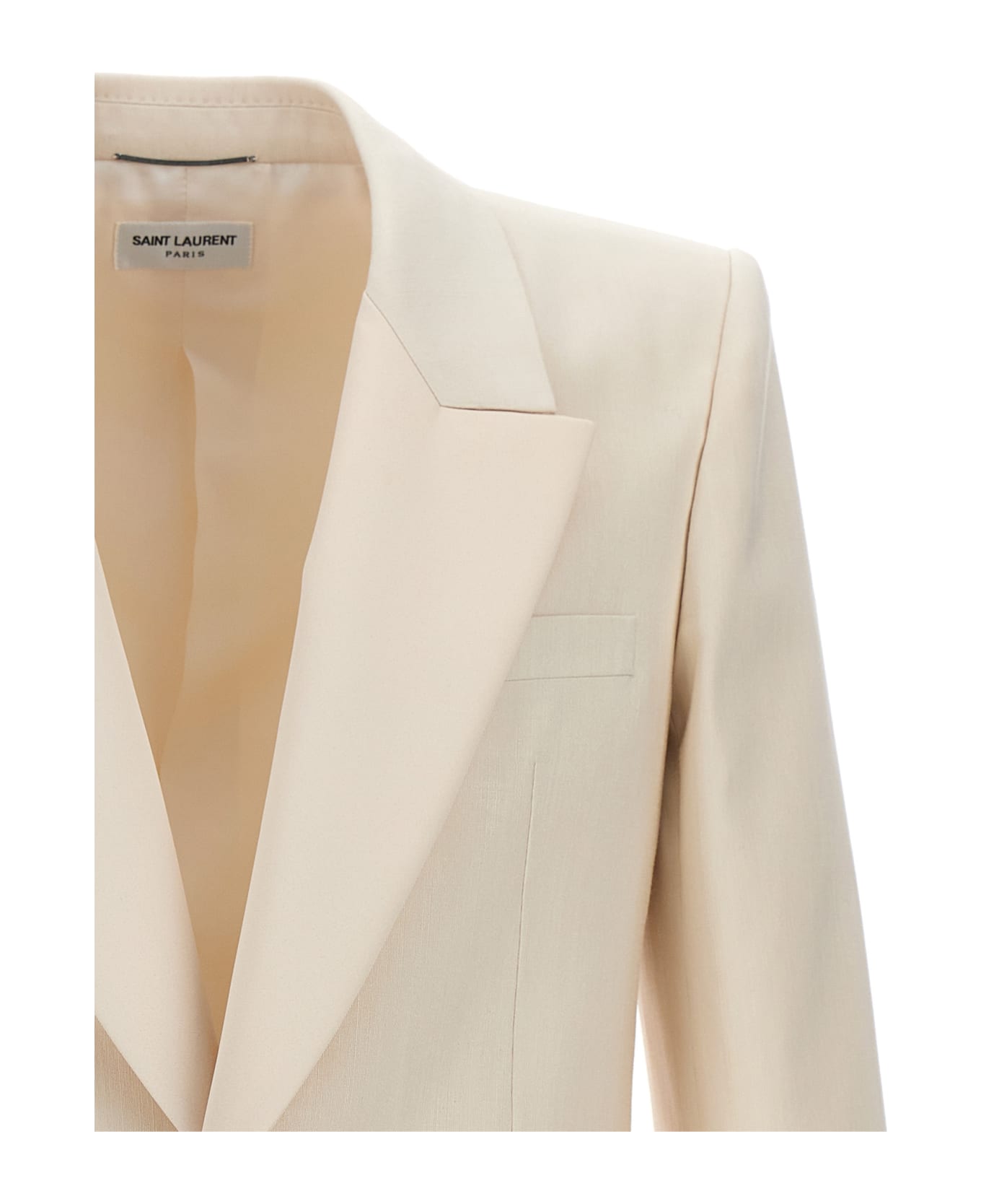 Saint Laurent Single Breast Silk Blazer Jacket - Beige