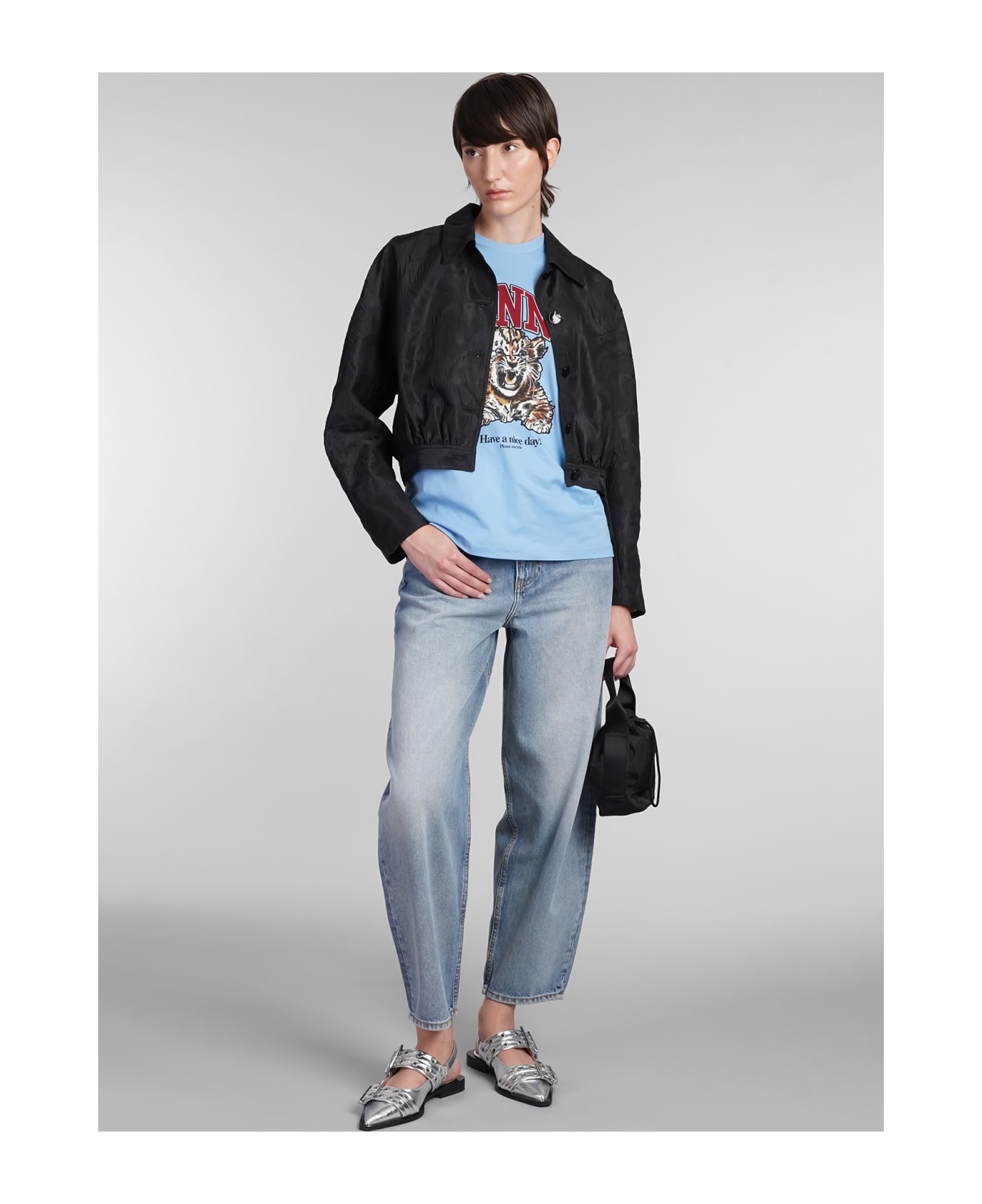 Ganni T-shirt In Cyan Cotton - cyan