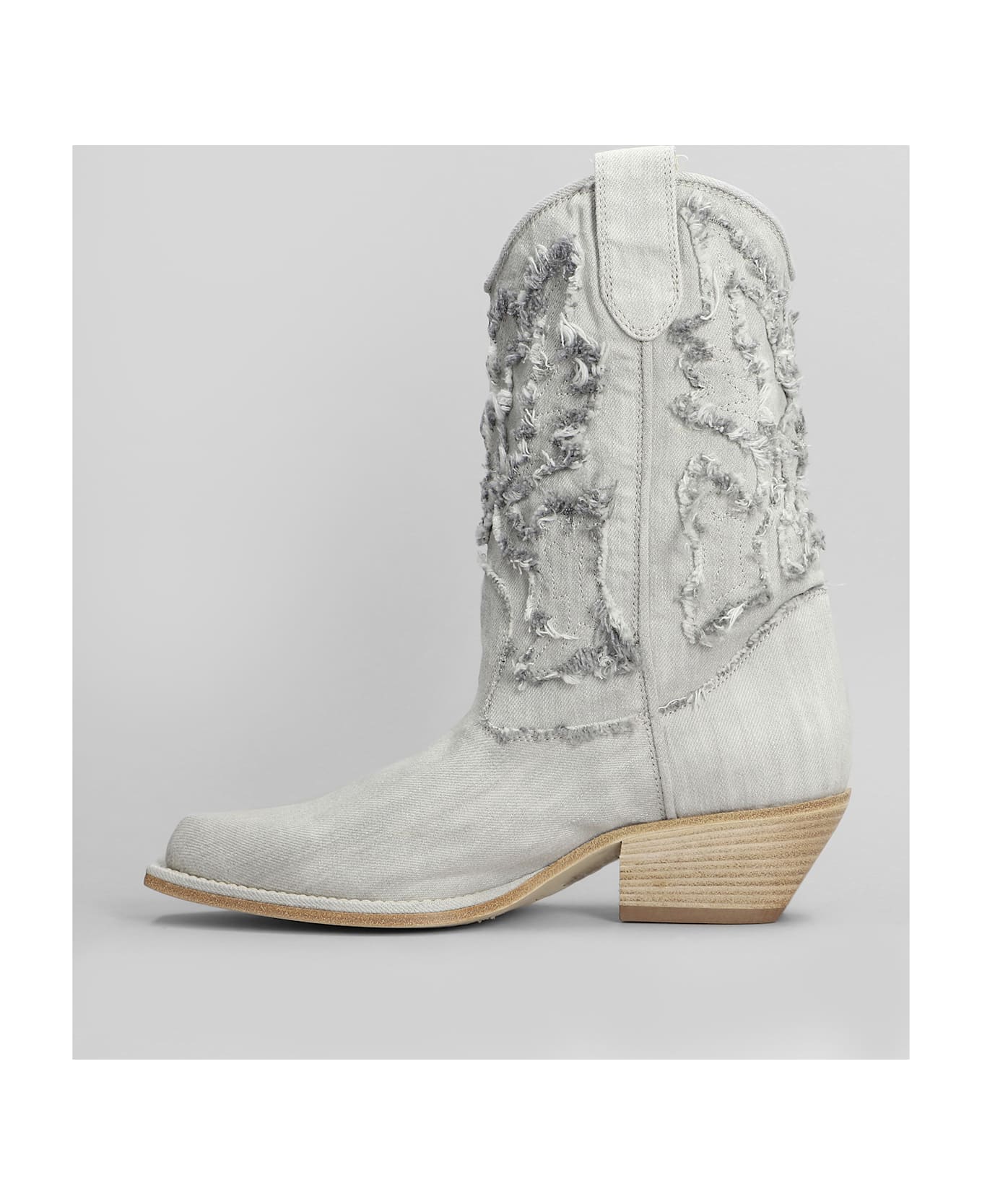 Vic Matié Denim 305 Texan Ankle Boots In Grey Fabric - grey