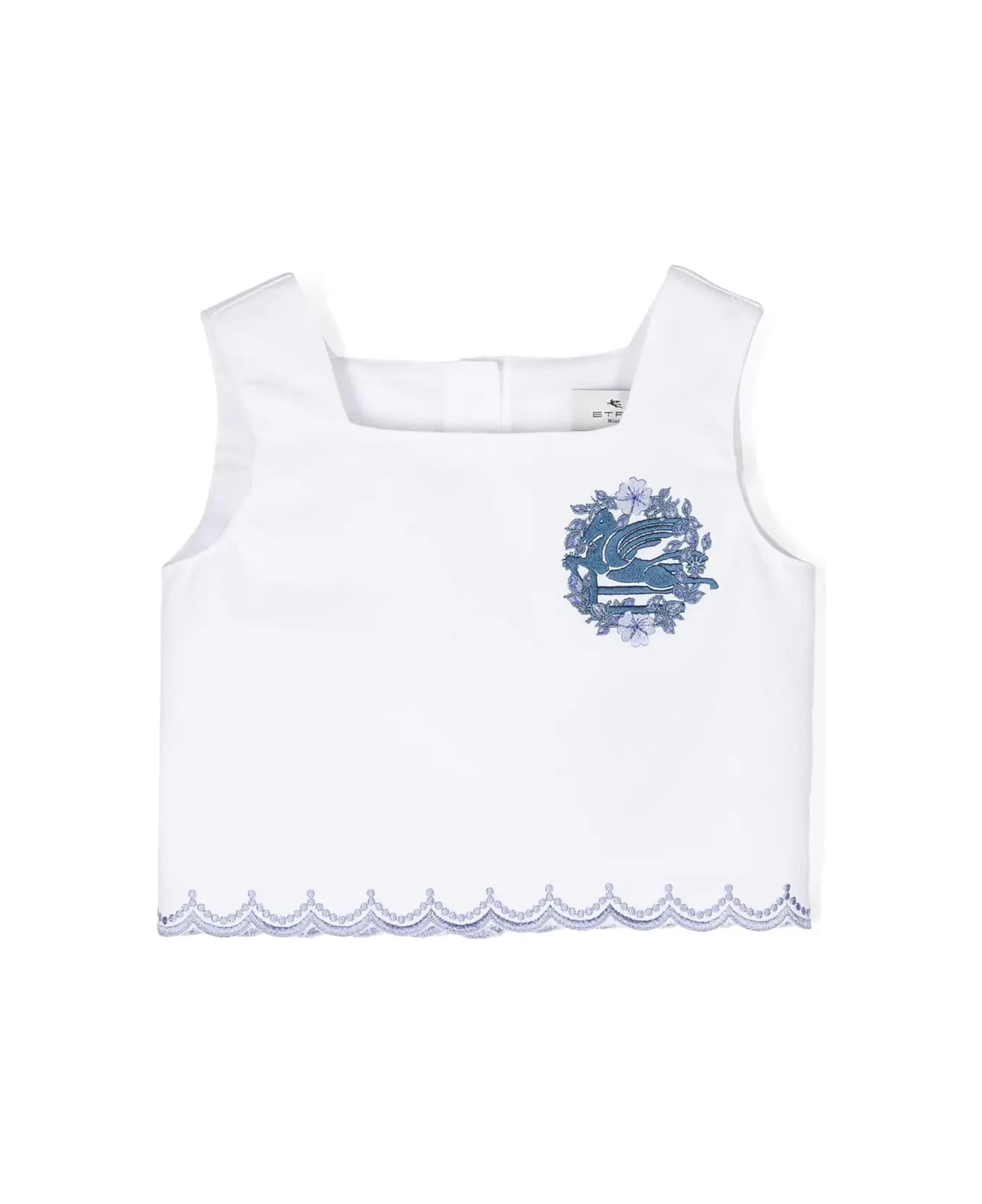 Etro White Crop Top With Blue Logo Embroidery - Blue