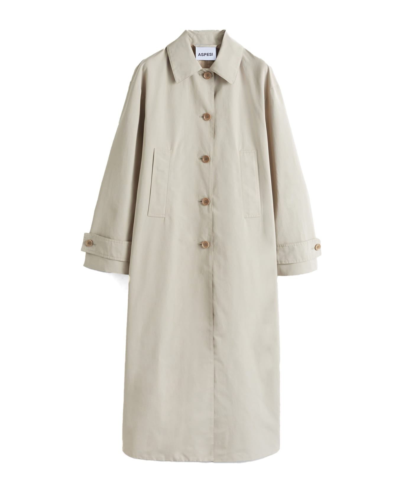 Aspesi Long Beige Trench Coat With Buttons - SABBIA レインコート