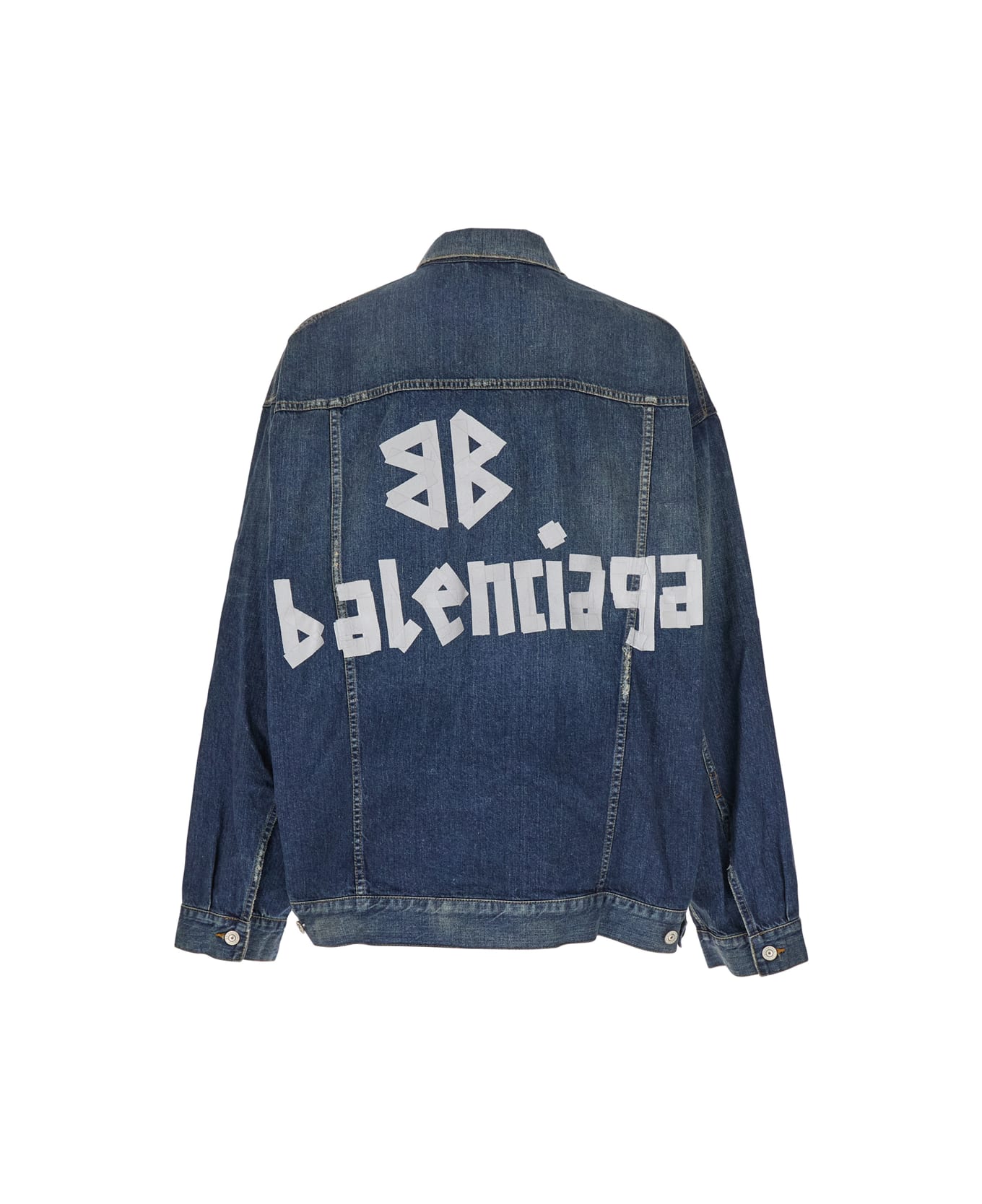 Balenciaga Blue Jacket With Classic Collar And Maxi Logo Print On The Rear In Denim Man - WHISKER