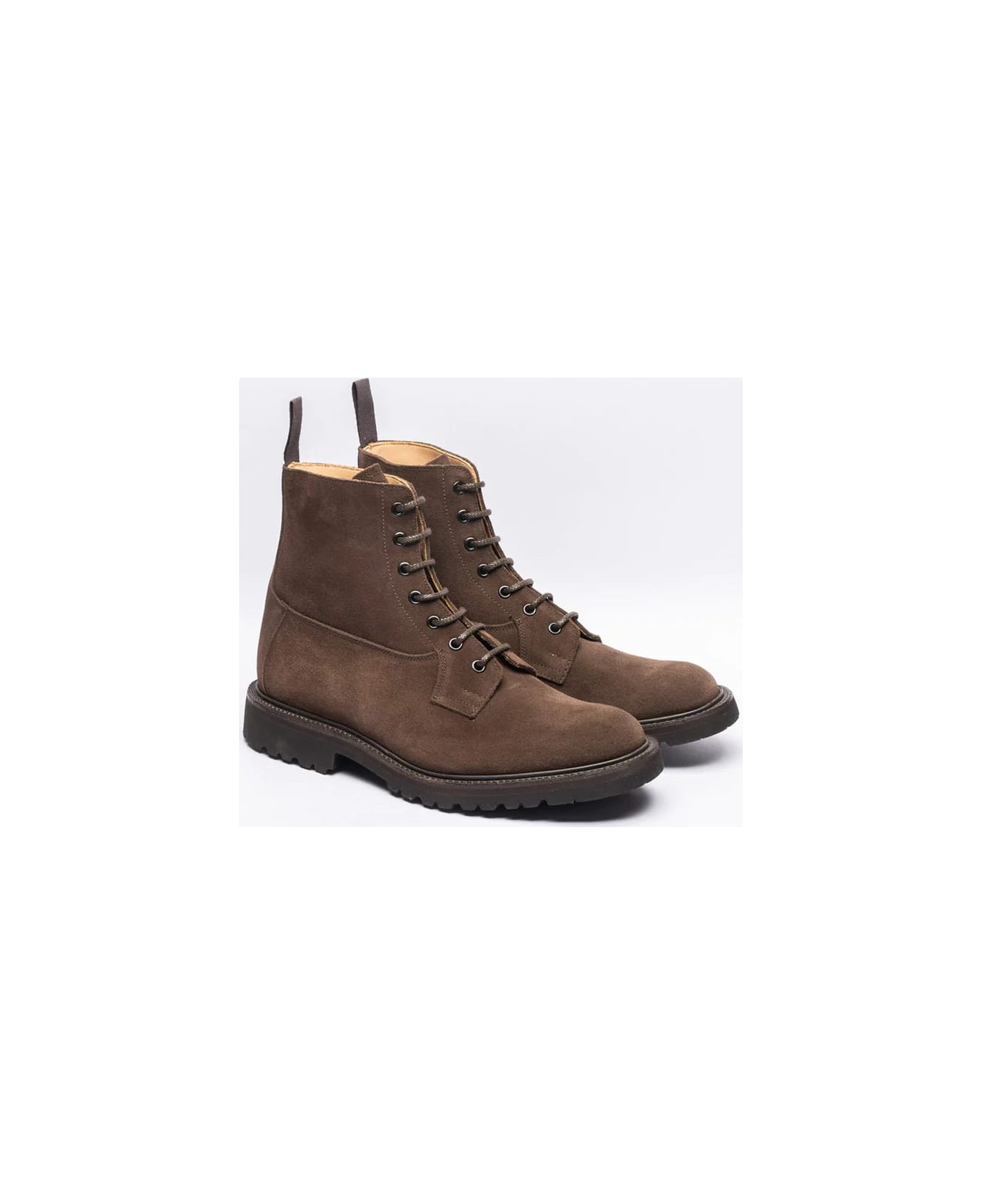 Tricker's Burford Brown Suede Lace-up Boot Vibram Sole - Marrone