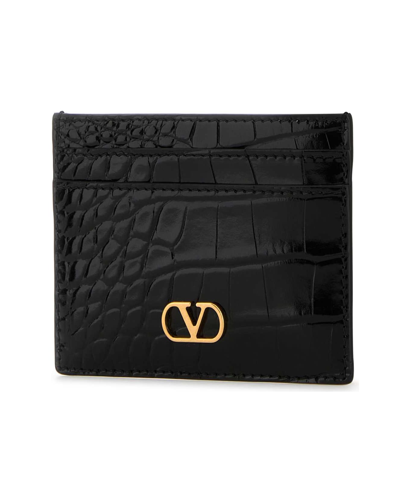 Valentino Garavani Black Leather Vlogo Card Holder - NERO