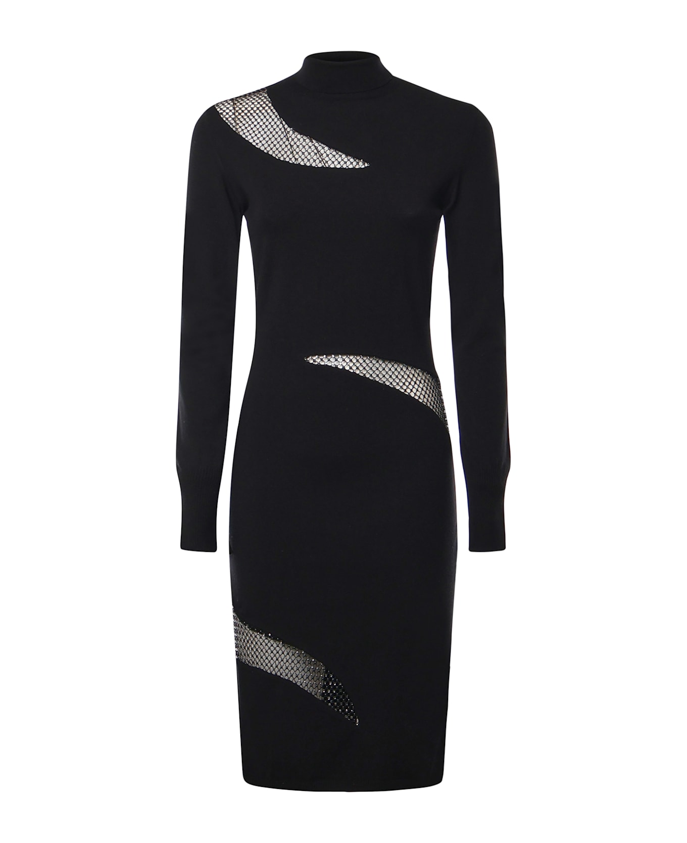 Genny Turtleneck Dress With Pearly Rhinestone Inserts - Black
