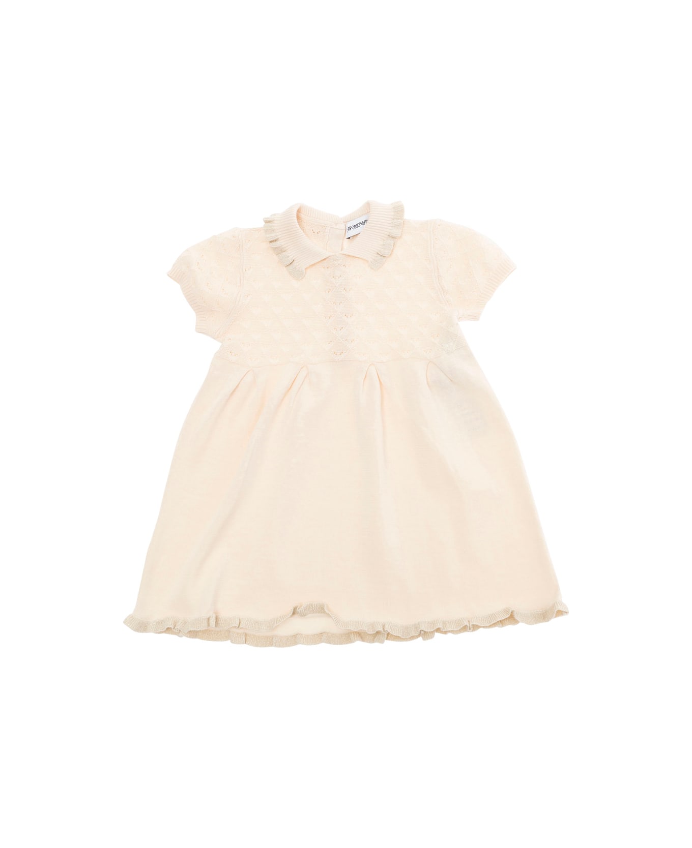Emporio Armani Beige Dress With Spread Collar And Rear Button Closure In Cotton Baby - Beige