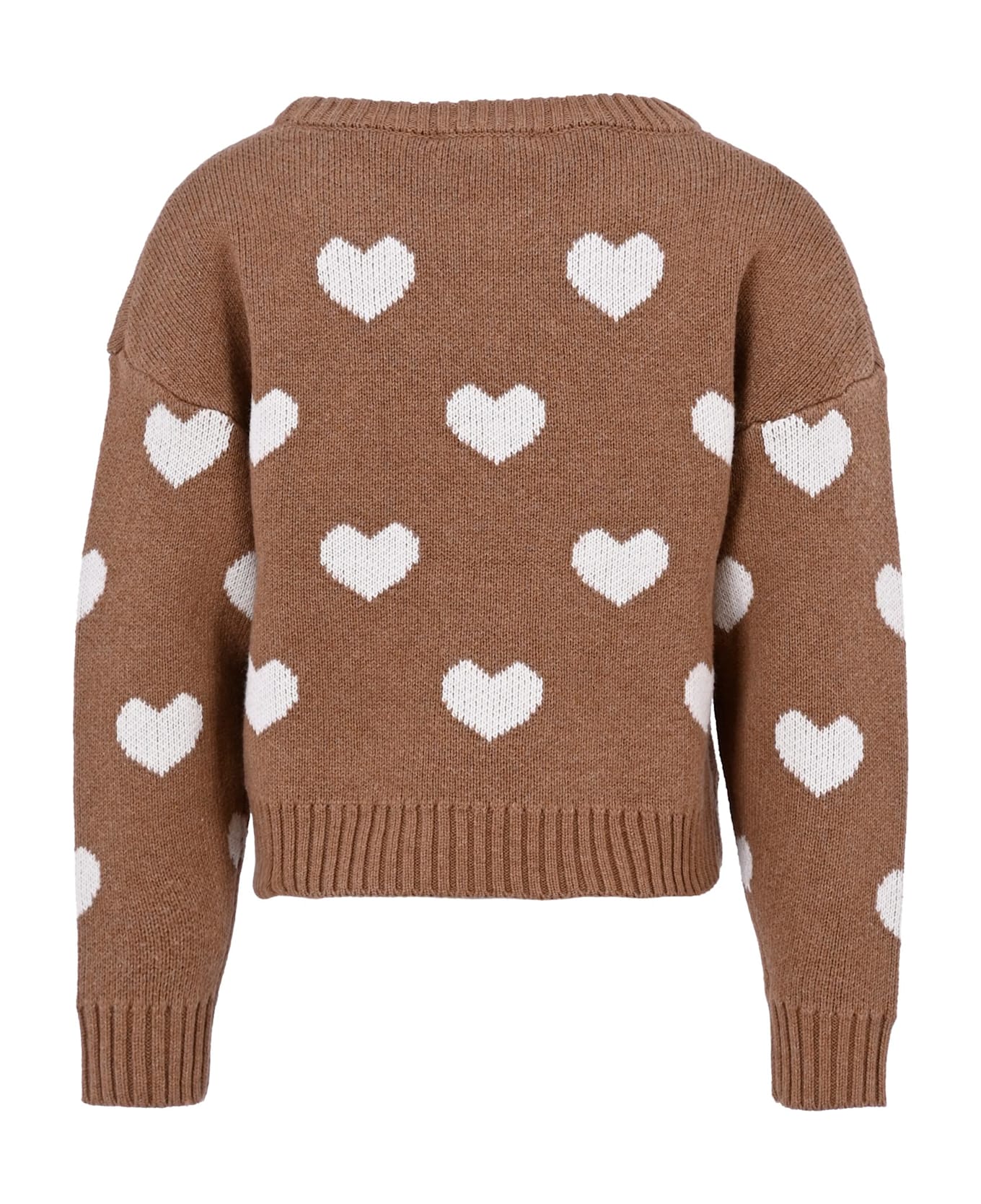 Monnalisa Brown Sweater For Girl With Hearts - Brown